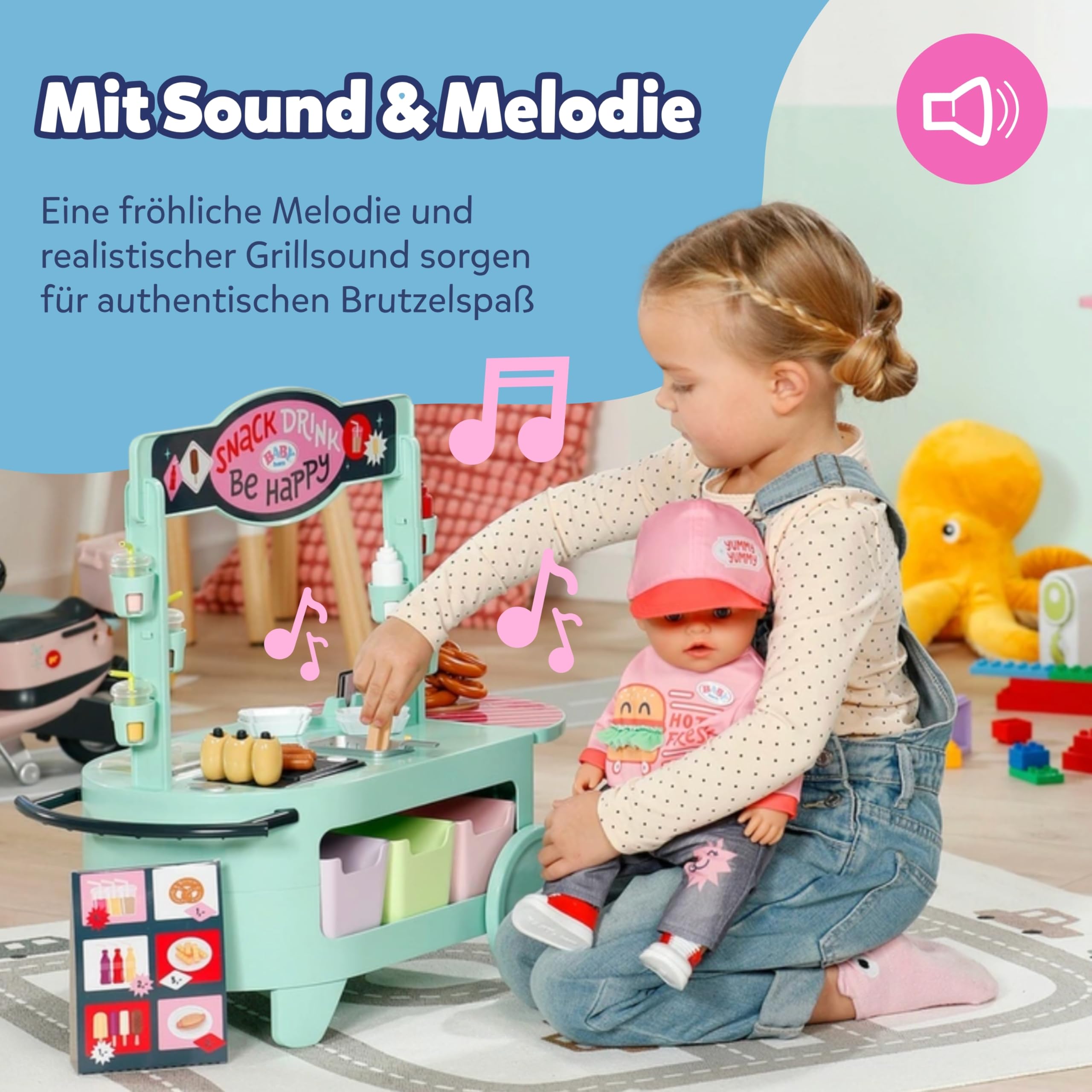 BABY Born Snack Shop - Essensstand für Puppen mit Soundeffekten - 25 Verschiedene Fastfood-Snacks - Hochwertiges Puppenzubehör- Geeignet für Kinder ab 3 Jahren