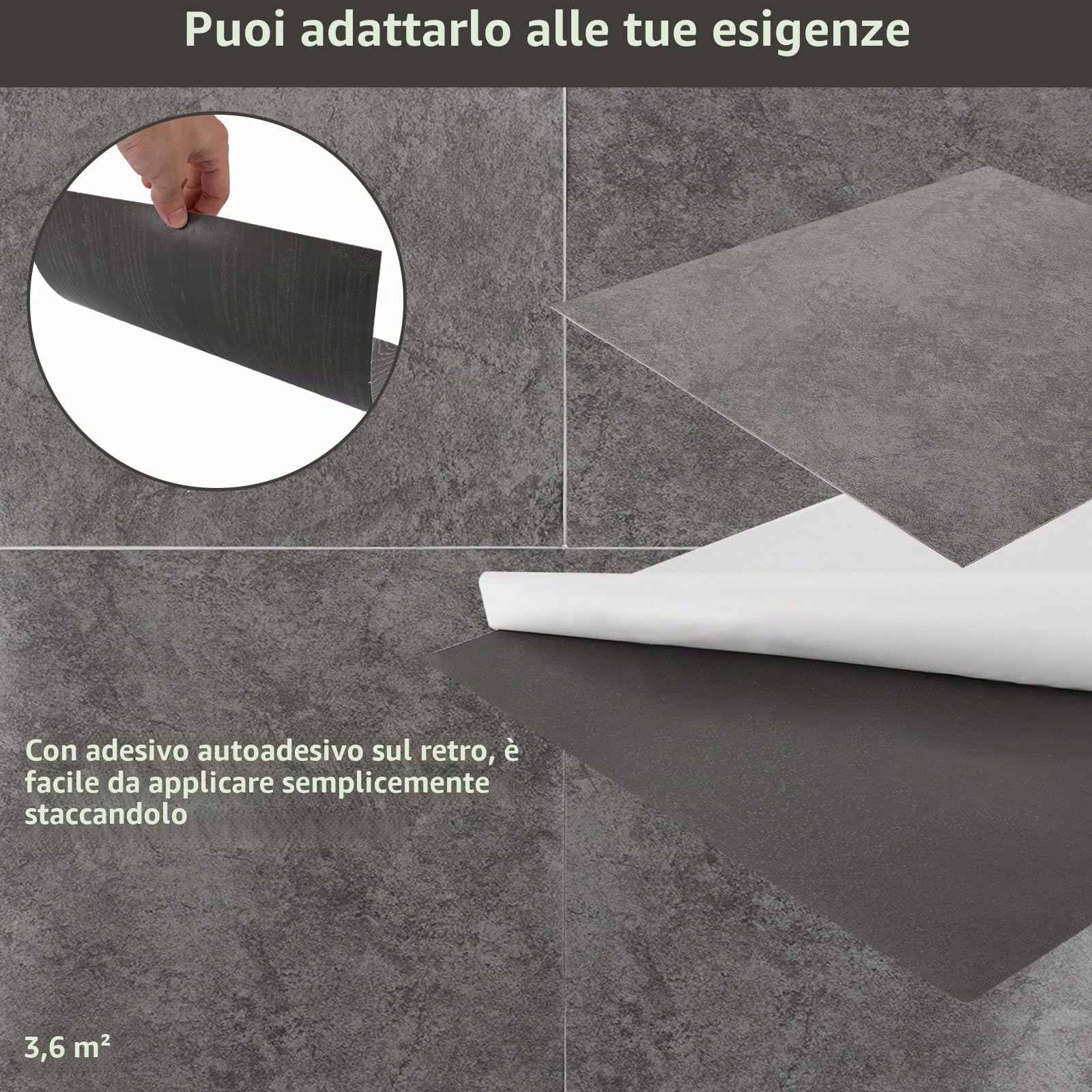 Piastrelle adesive in PVC, 30 x 30 cm, 3,6 m², spessore 1,3 mm, per soggiorno, cucina, camera da letto, 40 pezzi (marmo grigio)
