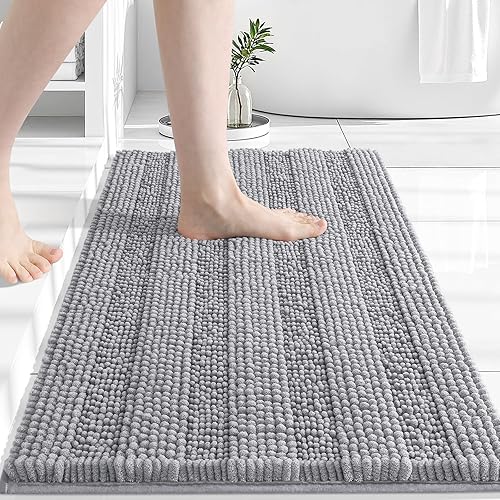 Miniatura 109 de Grandaily - Alfombras de baño de felpilla a rayas, extragruesas y absorbentes, antideslizantes, con fibras largas y suaves, lavables a máquina, para