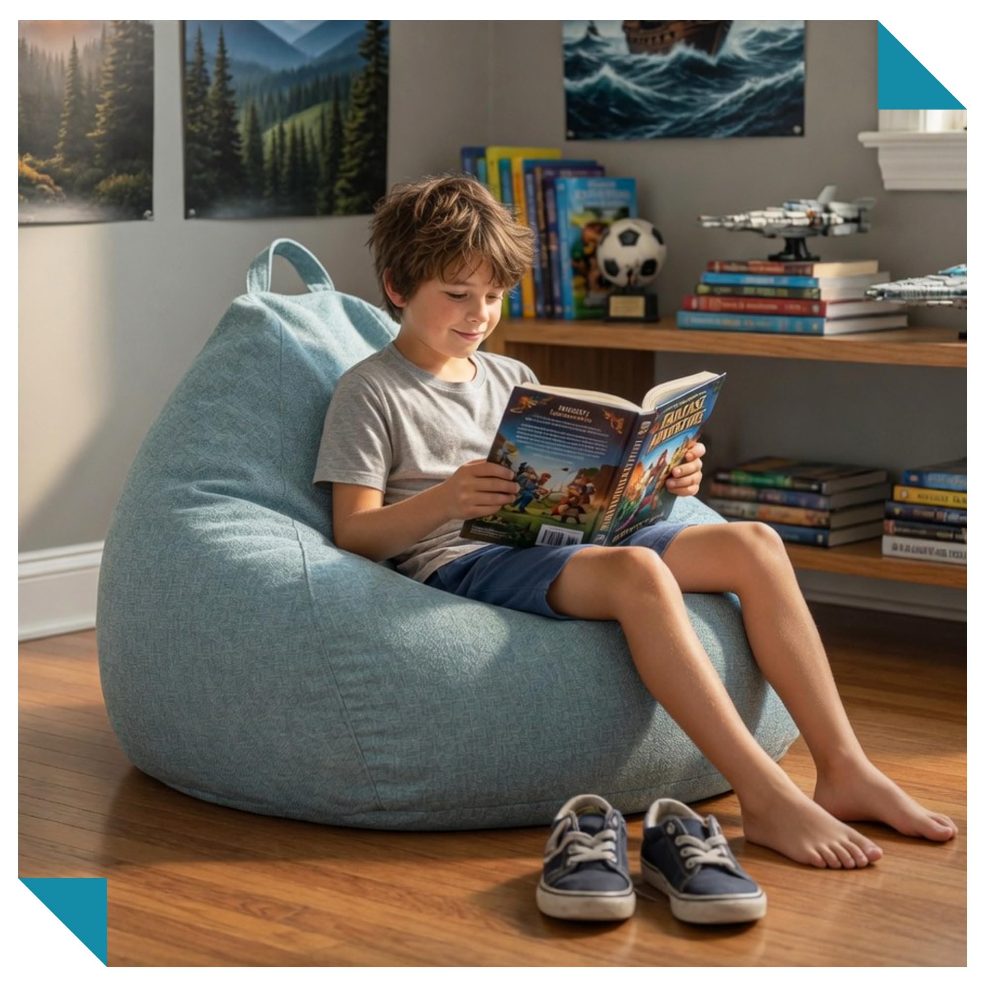 Deshome Pouf sacco medio da esterno e interno - Pouf Poltrona sfoderabile idrorepellente, Puff Bean Bag Chair design moderno per giardino soggiorno camera da letto Light Pouf Blu