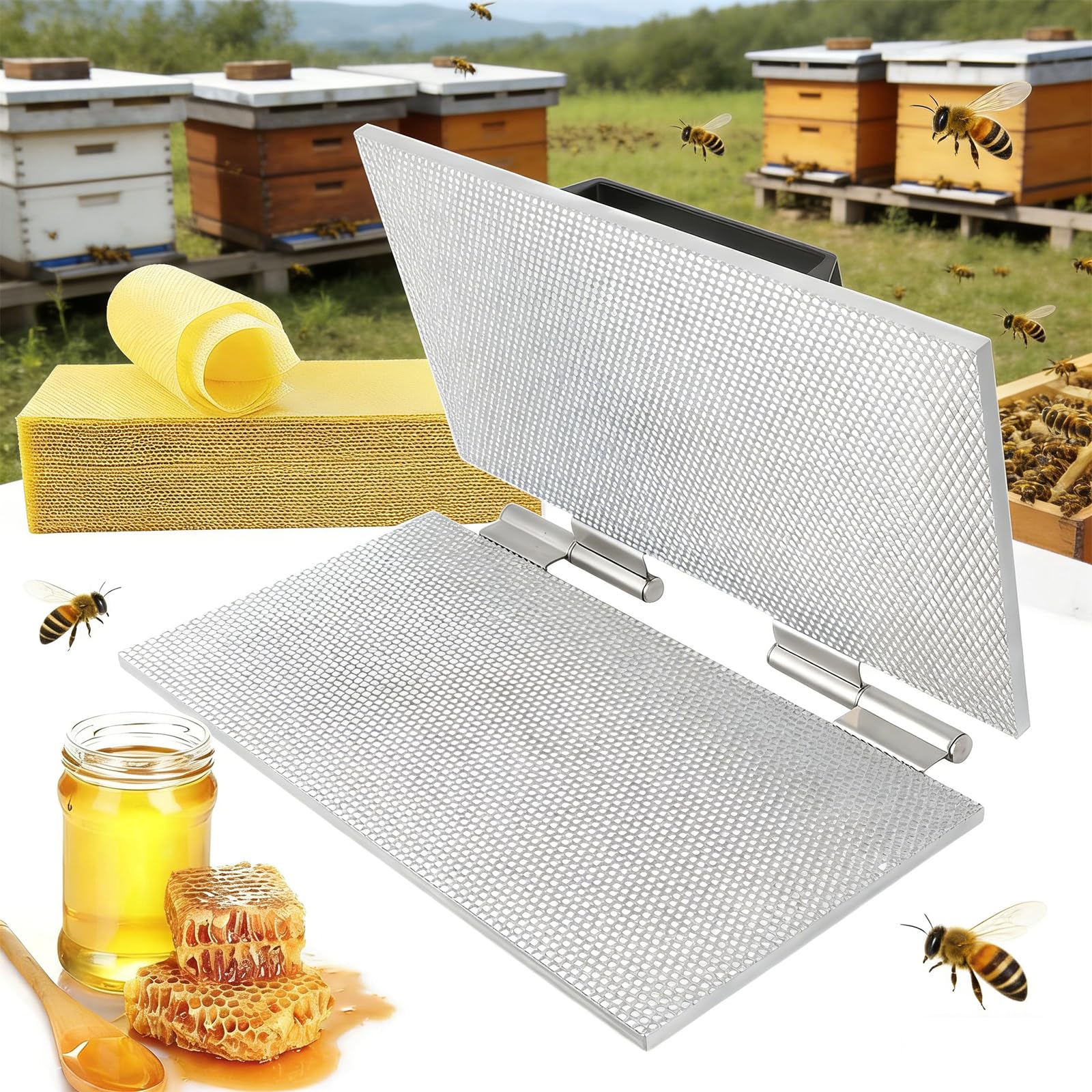 Beeswax Foundation Press Embosser Machine, Bee Wax Foundation Sheet Mold Casting Machine, 4.9/5.3mm Aluminum Alloy Beeswax Embossing Molds, Easy Demoulding, for Beekeepers
