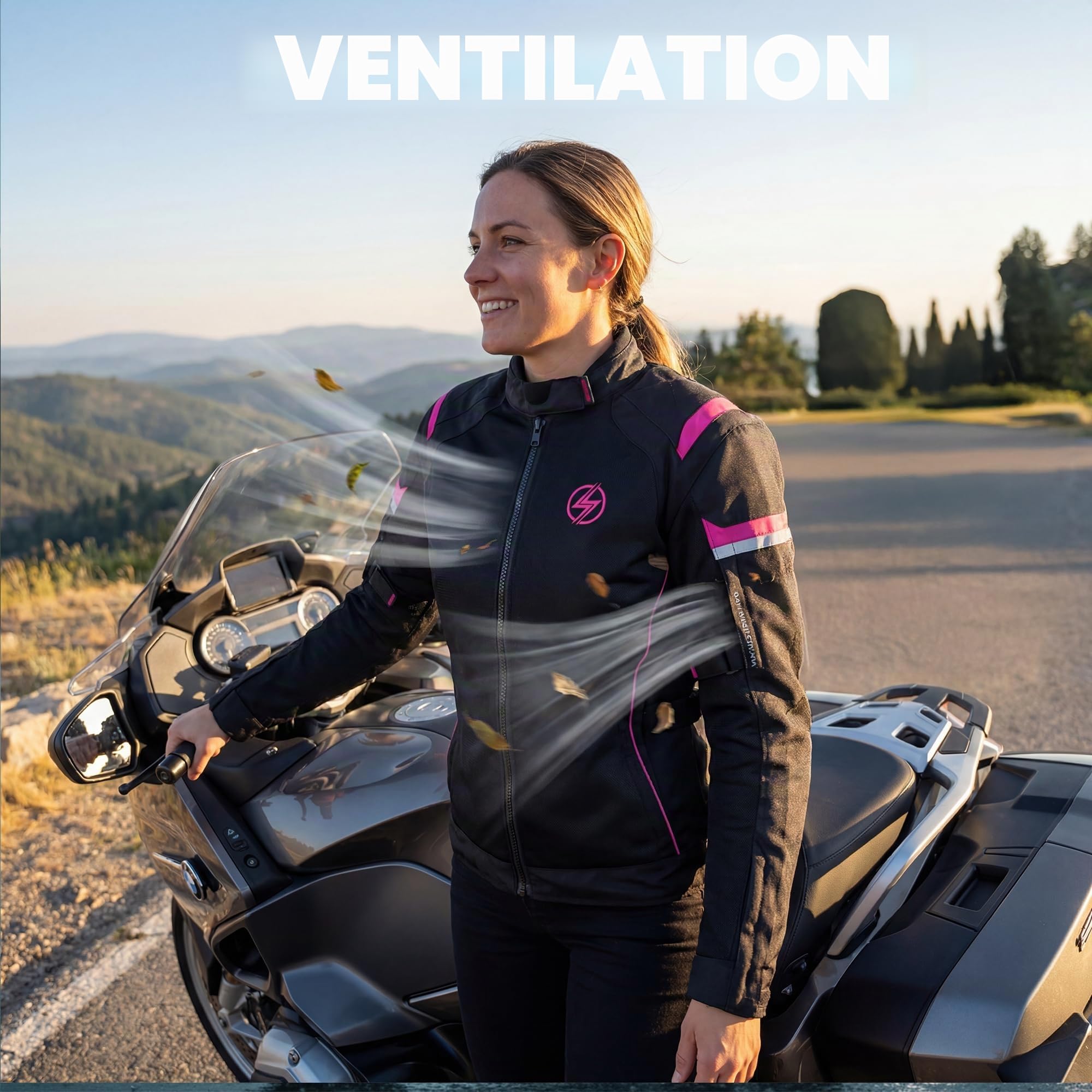 Générique Veste moto été femme Veste de protection respirante avec protections homologuées CE Tissu en maille léger et résistant Noir rose