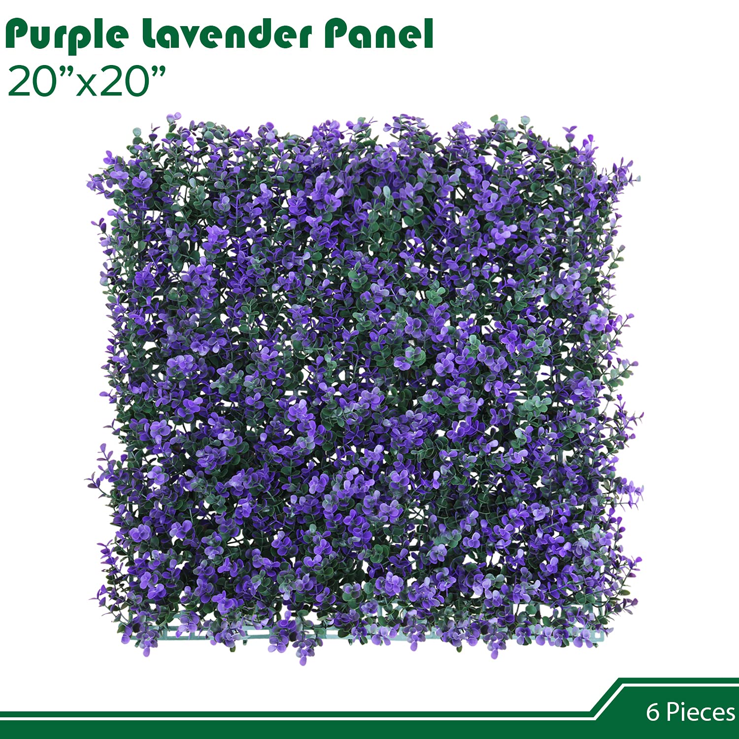 Pannelli di bosso artificiale, 50,8 x 50,8 cm, confezione da 6 pezzi, sfondo da parete con erba topiaria, siepe finta vegetazione, recinzione per la privacy per esterni e interni, lavanda