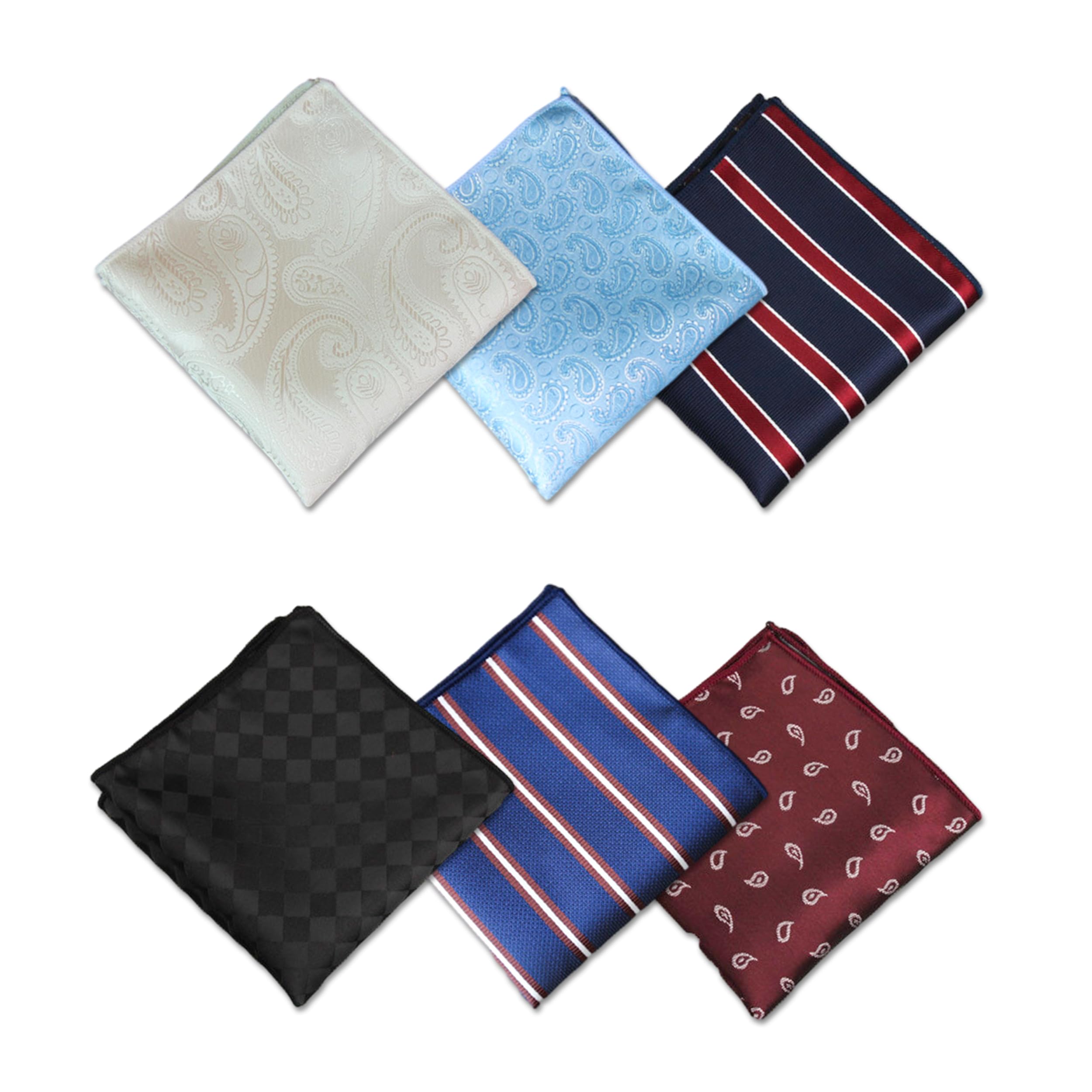 6PCS Men's Handkerchiefs, Pocket Squares Sets, Soft Gents Hankies Set, Soft Polyester Pocket Hanks Men's Stripe Checkered Pattern Handkerchiefs Pocket Square Hankies For Wedding Gift Party Meeting,