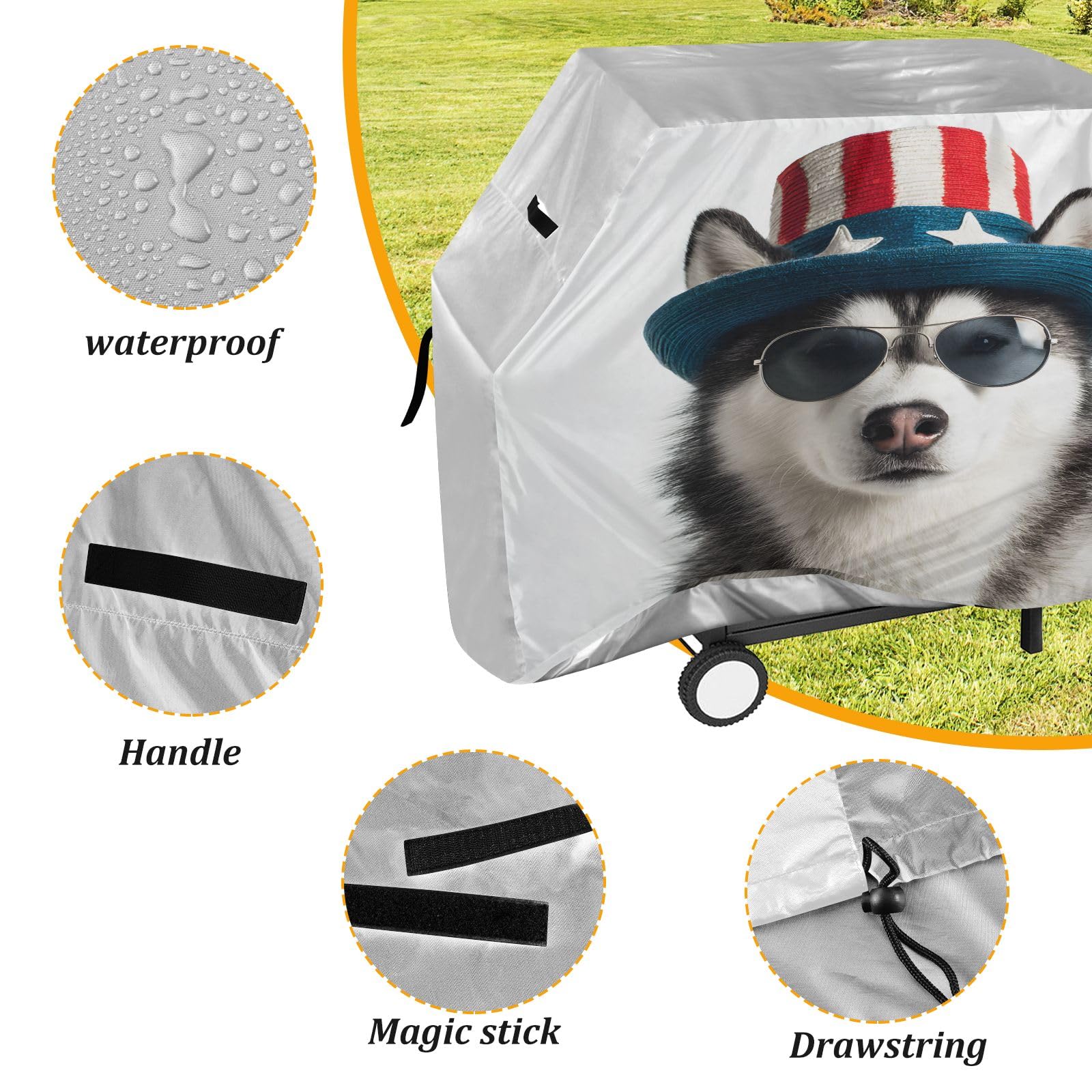 Wysokiej jakości pokrowiec na grilla wodoodporny pokrowiec na grilla odporny na blaknięcie pokrowiec na grilla wytrzymały pasuje do szerokości grilla do 60 cm Husky w okularach przeciwsłonecznych i
