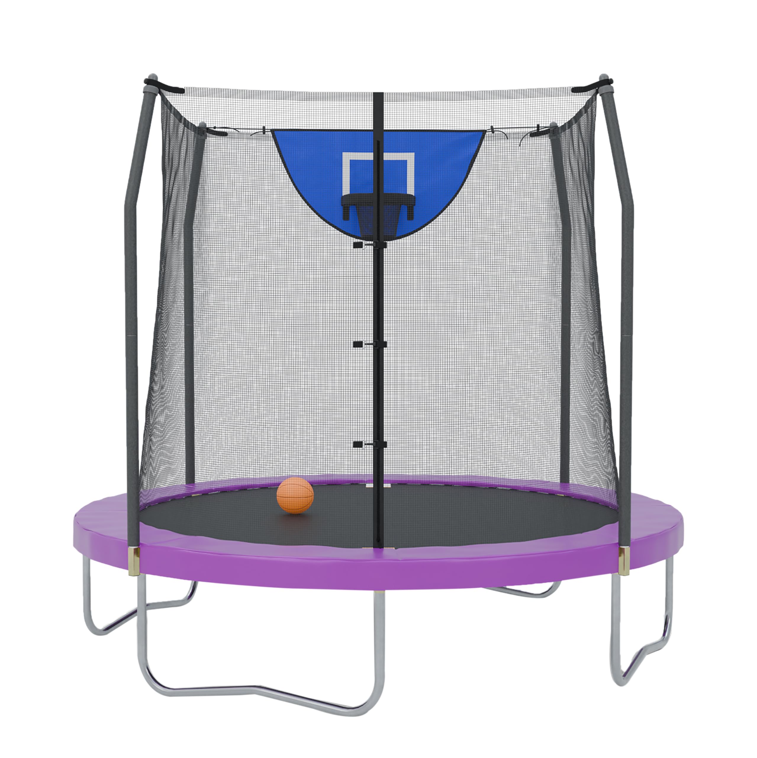 Skywalker Trampoline Outdoor 8 FT, 12 FT, 15 FT Jump N’ Dunk Round Outdoor Trampoline with Net, Trampoline Mat, and Basketball Hoop for Trampoline