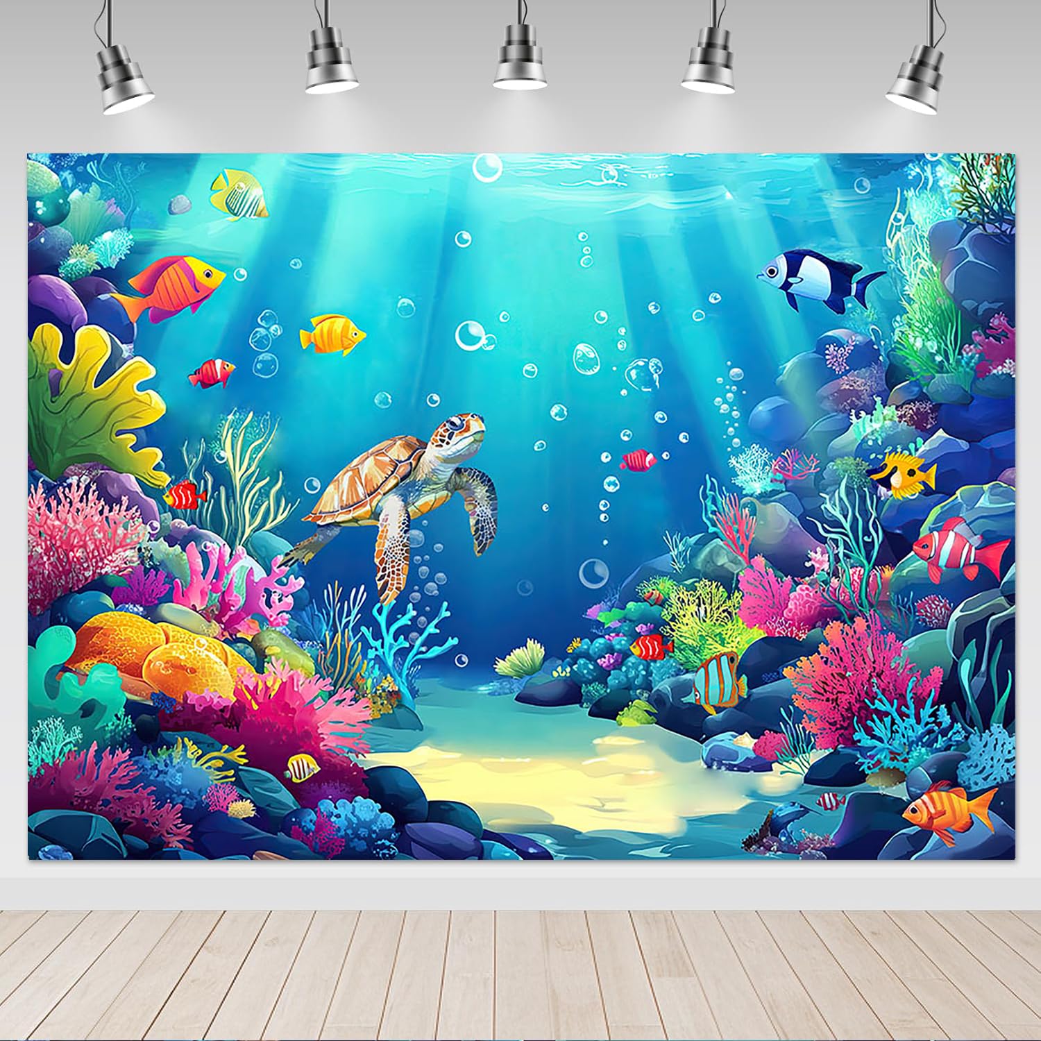 Mocsicka 7x5ft Under The Sea Backdrop Ocean Mermaid Backdrop Background for Under The Sea Theme Baby Shower Photo Booth Banner Party Cake Table