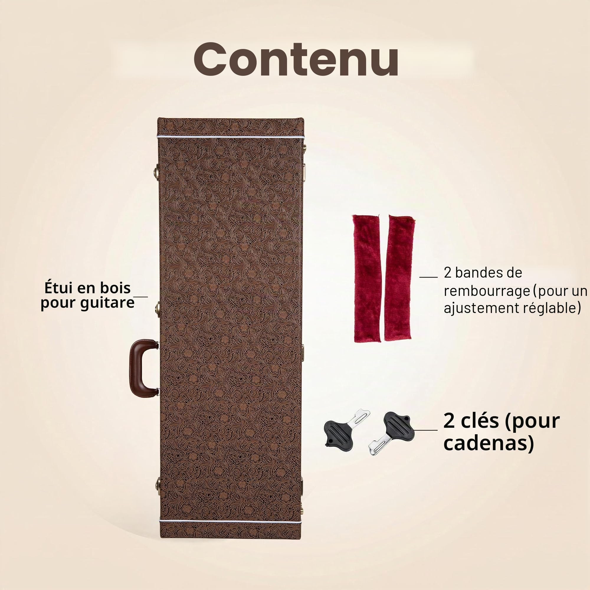 Crossrock étui rectangulaire en Bois pour Guitare électrique Jazzmaster & Jaguar, Blossom Brown en Similicuir, Doublure en Velours Vert forêt, Serrure — Designer Series CRW530JMBQ