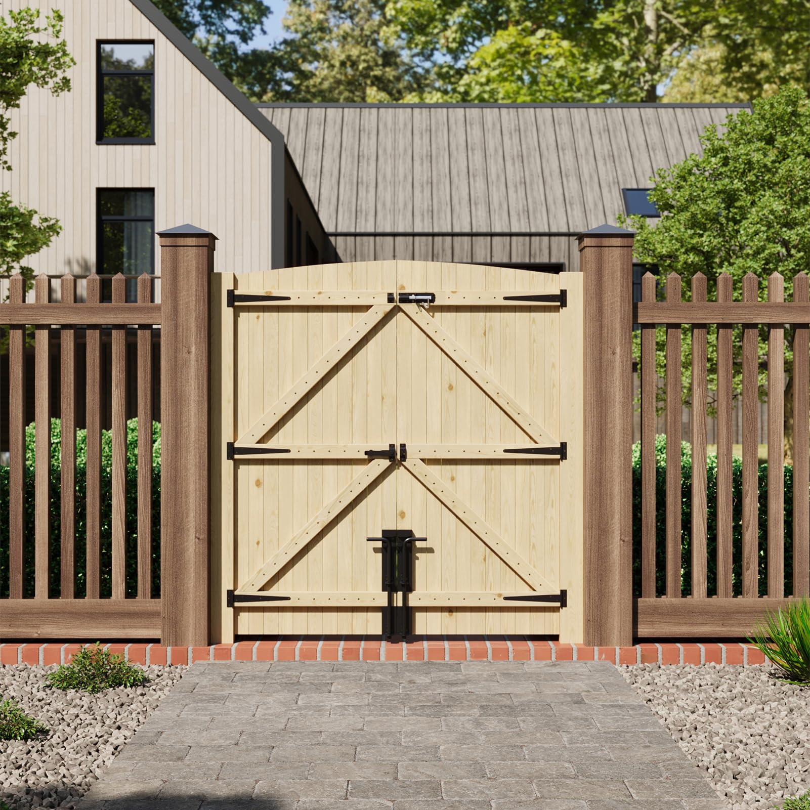 INMOZATA Double Garden Gates,Wooden Drive Way/Pedestrian Gate with Lock and Knocker Heavy Duty Swing Gates for Garden Animal Sheds Farm entrances(6ftwide*6ft high) — view 7