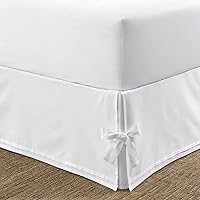 Laura Ashley Queen White Corner Tied Tailored Bedskirt - 100% Sateen Cotton, Wrinkle & Fade Resistant, 15" Drop Luxury Decor