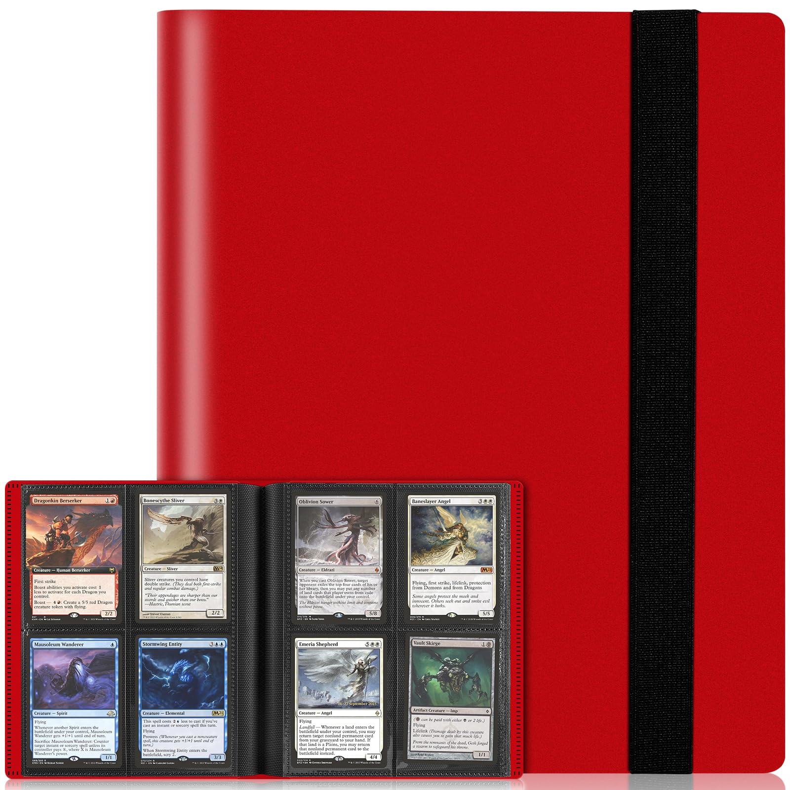 Trading Card Binder, Card Binder Album Folder Book Fit for MTG Baseball Football Sports Cards, Easy to Use Card Collection Binder (Red, 160 Pockets)