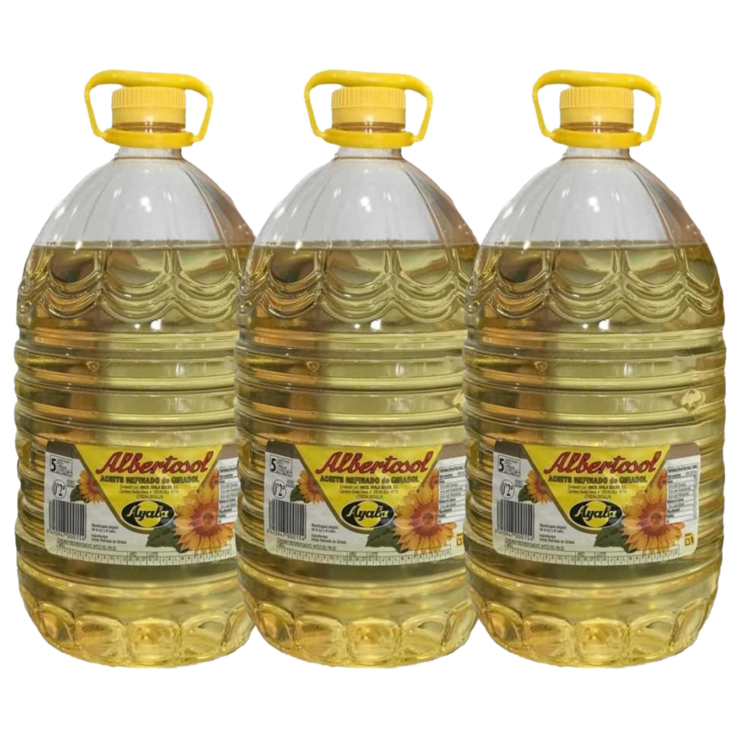 Aceite Refinado de Girasol en Pack de 3 Garrafas de 5L | Ideal para Freír, Cocinar y Ensaladas | Sabor Neutro | Alto Rendimiento | Uso Doméstico y Profesional