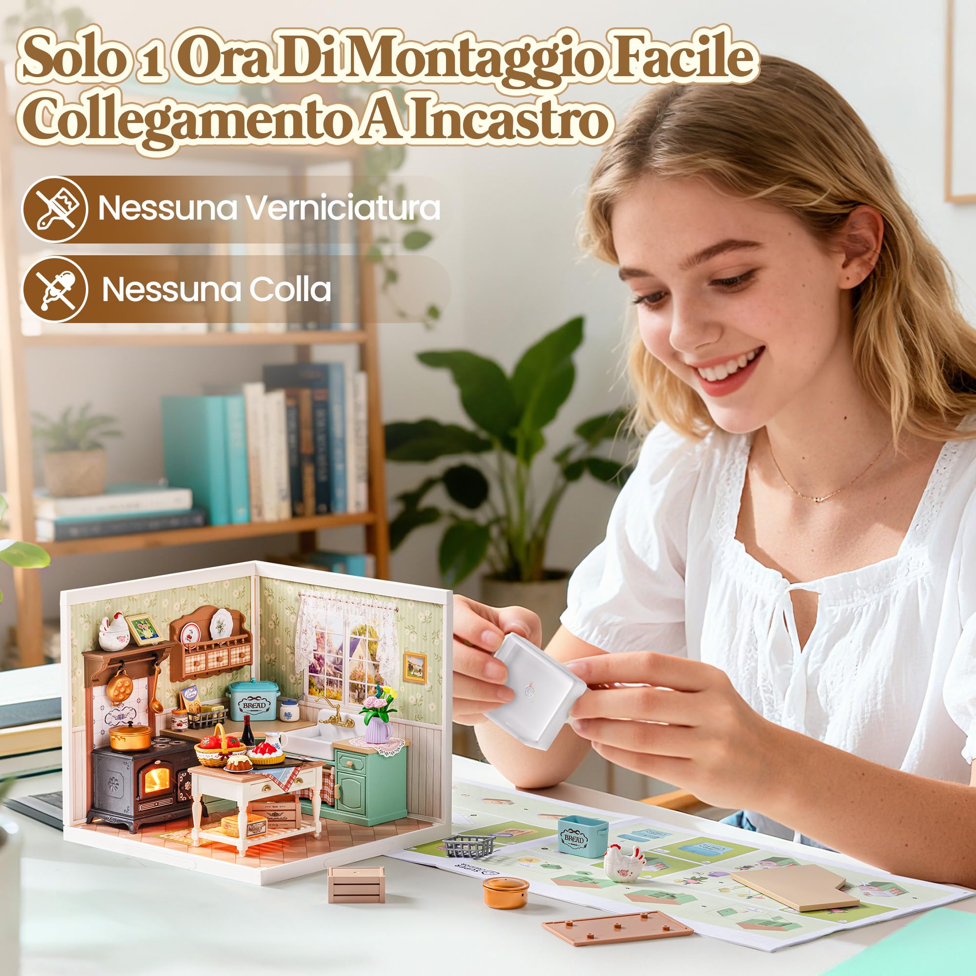 Rolife Super Creator Modellismo Casa in Miniatura da Costruire Kit Fai da te Per Adulti Kit di Costruzione di Mini Casa Scatola Espositiva Impilabile Senza Colla (Farmhouse Kitchen)