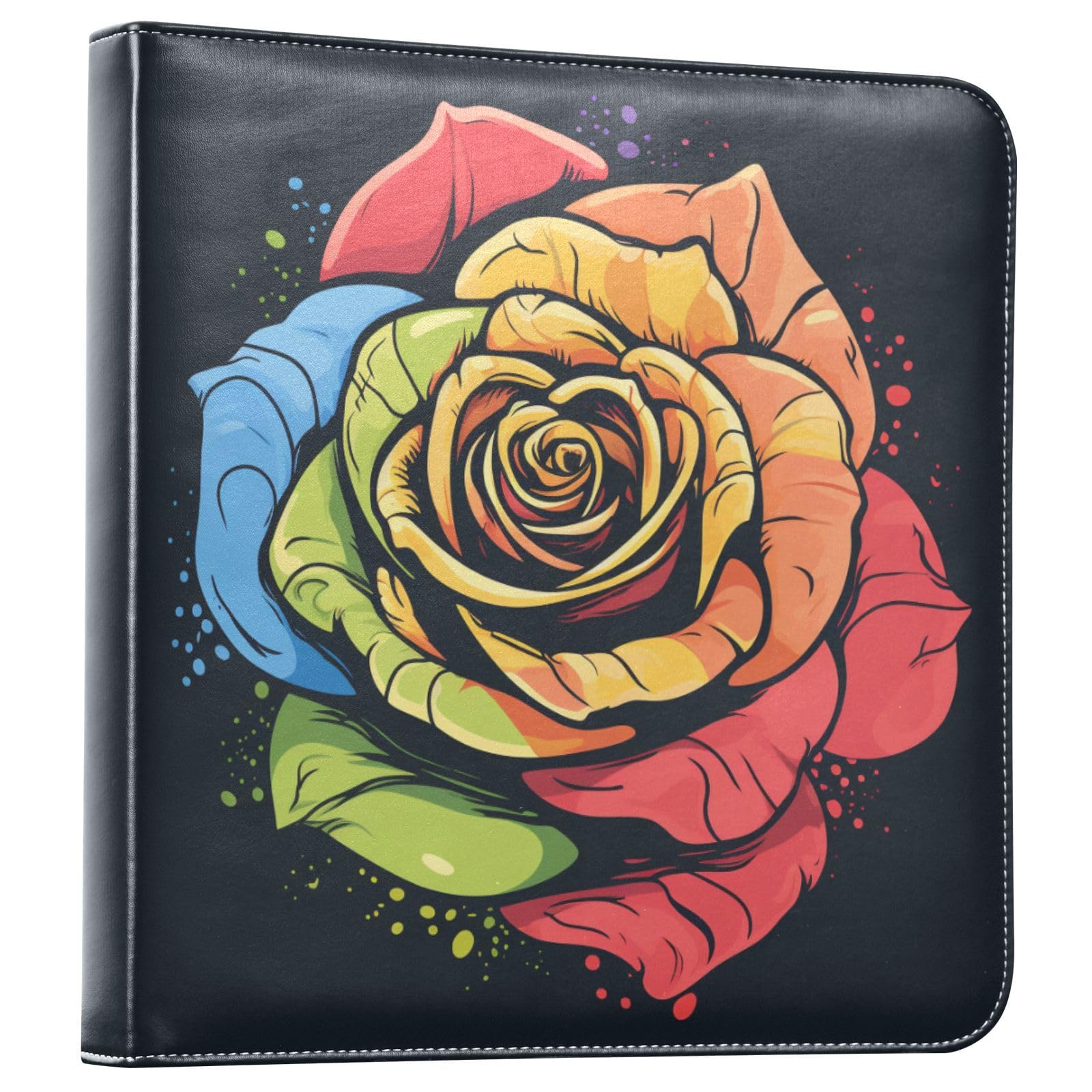 JIPONI Rose Flowers Rainbow Large Photo Album, DIY Leather Cover Scrapbook Albums for 4x6 5x7 6x8 Pictures, Self Adhesive Memory Book for Wedding, Baby, Family