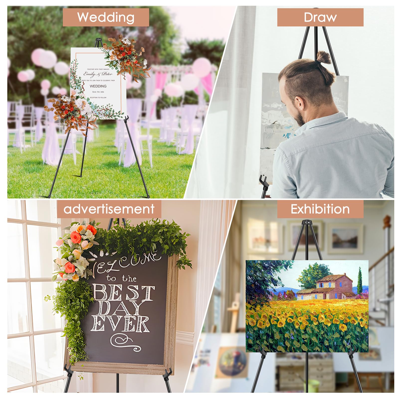 ASelected 2 stuks display-ezel verstelbaar, 160 cm opvouwbare ezelposter, metaal, ezelstandaard voor bruiloftsschild, presentaties, posters, kunstdisplays ASelected 2 stuks display-ezel verstelbaar, 160 cm opvouwbare ezelposter, metaal, ezelstandaard voor bruiloftsschild, presentaties, posters, kunstdisplays