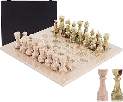 Miniatura 12 de Juego de ajedrez de mármol para adultos de 15 pulgadas hecho a mano Verona y juego de mesa blanco con 32 piezas de ajedrez, 2 reinas adicionales y