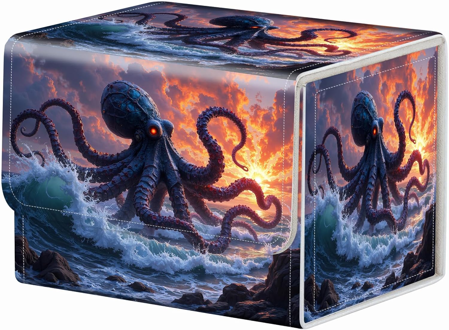 Strong Magnet for TCG MTG Commander Deck Box Playing Card Case Organizer Trading Card Case Creative Pattern Trading Card Storage Box for Collectible Games Up to 200 Cards,Dark Creature Colossal Squid