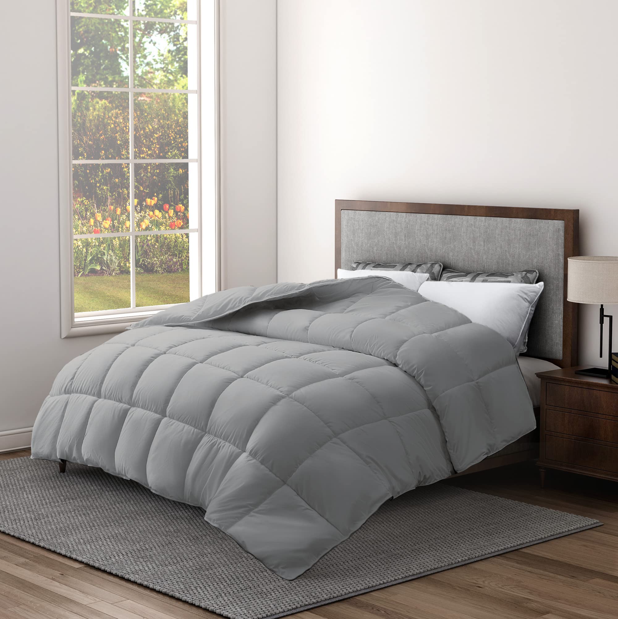 puredown® Grey Goose Feather Comforter King Size, Lightweight Duvet Insert, Summer Duvet Oversized Blanket for Bed, Noiseless Ultra-Soft Shell, 104×90 Inch