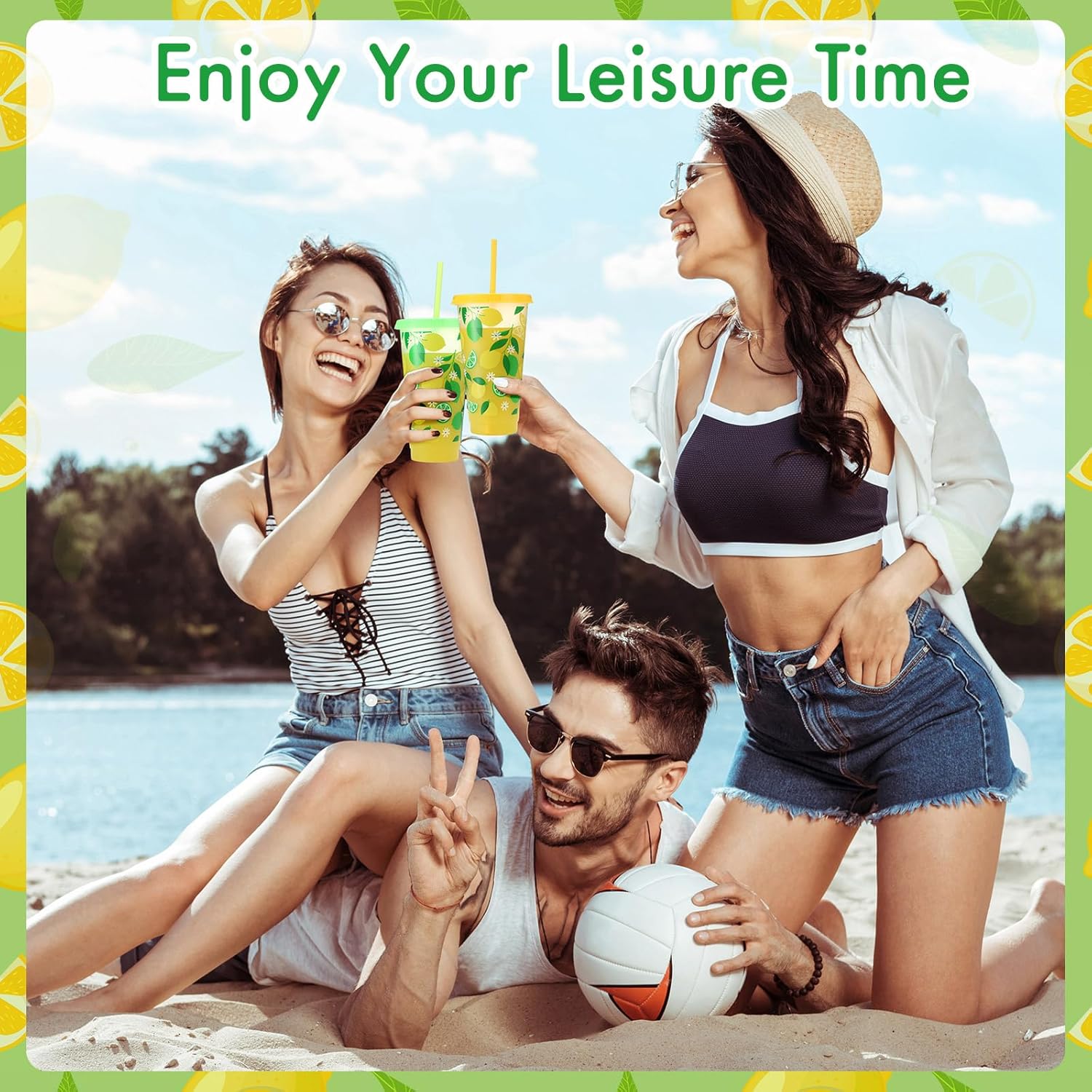 Honeydak 24 oz Lemon Tumbler with Straw and Lid Gifts Reusable Plastic Cups Bulk Water Bottle Iced Coffee Travel Mug Cup for Birthday Party