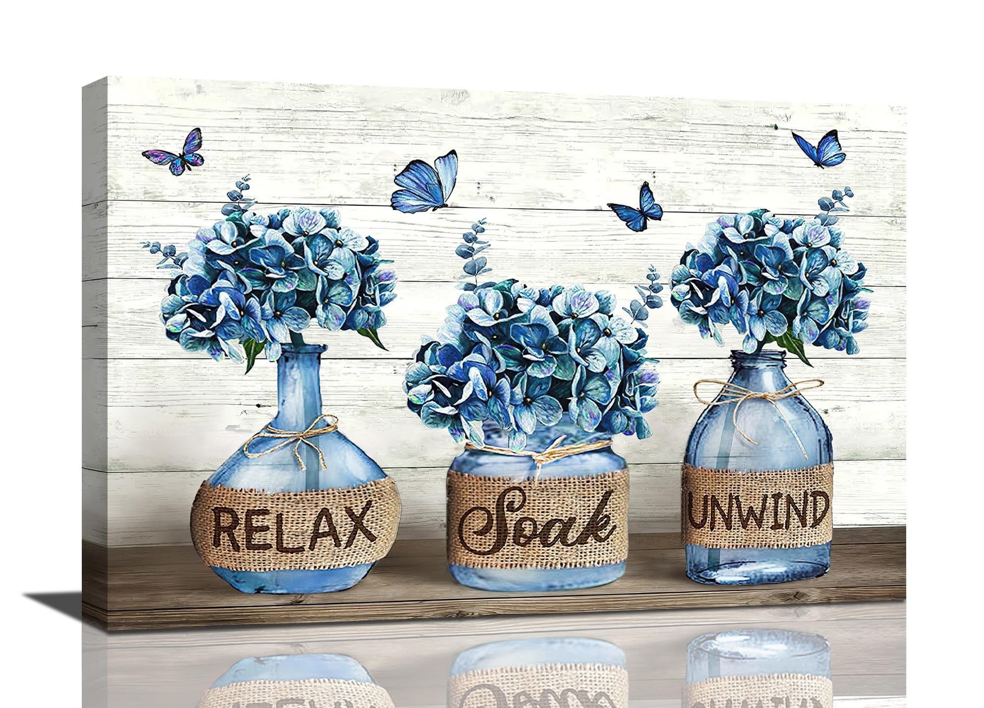 Tijuboni Farmhouse Bathroom Decor Wall Art Navy Blue Hydrangea Flower Pictures Canvas Prints Country Relax Soak Unwind Sign Artwork Modern Home Decor Framed Ready to Hang 8x12