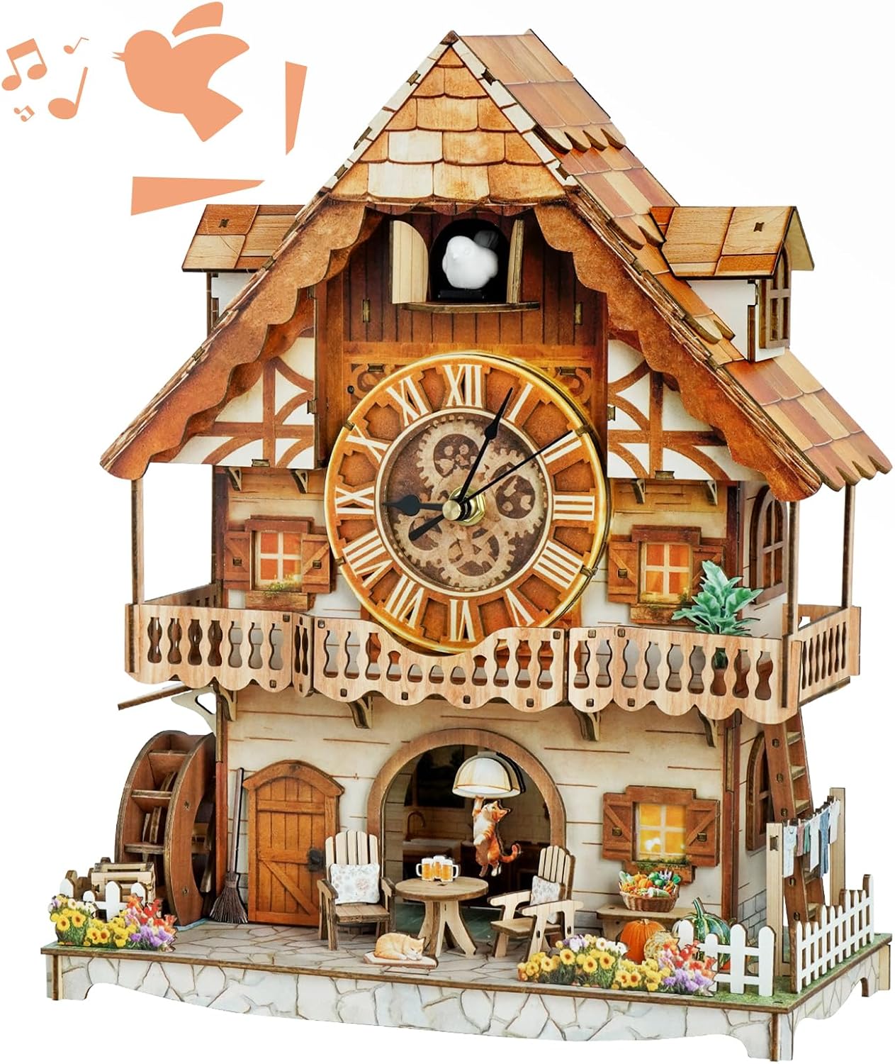 3D Puzzle for Adults Clock,German Pastoral Cottage Cuckoo Clock Model Kit-Mechanical DIY Pendulum Clock with Roman Numerals-Desk Home Office Decor Personalized Gifts for DIY Lovers