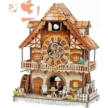 3D Wooden Puzzle for Adults Cuckoo Clock Model Kit DIY Wooden Clock Construction Set for Crafters Home Wall Decoration Birthday or Christmas Gift for Women Men from 14 Years 170 Pieces