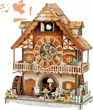 3D Puzzles for Adults Clock-Fairy Tale Cottage Cuckoo Model Kit-Mechanical DIY Pendulum Clock with Roman Numerals-Desk Home Office Decor Personalized Gifts