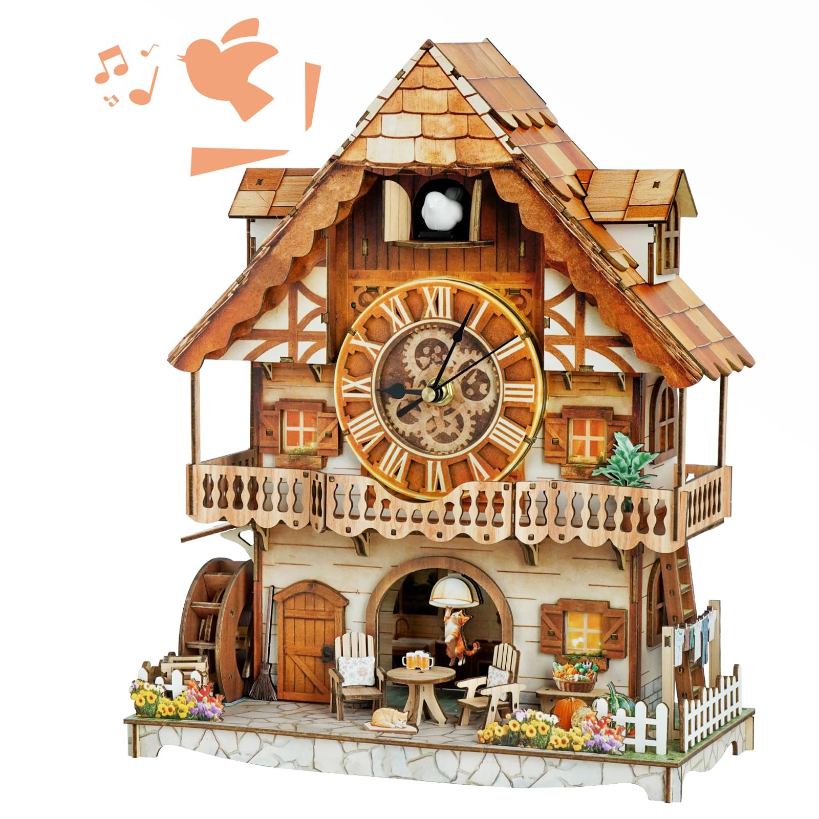 WOODBESTS 3D Puzzles for Adults - German Pastoral Cottage Cuckoo Clock, 3D Wooden Clock with Functional Timepiece, Mechanical Wooden Model Building Kit, DIY Wall Art Clock for Home Decor Gifts