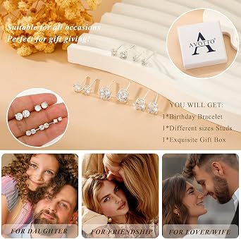 AVOTTO 5 Pairs Sterling Silver Studs Earrings for Women Set Hypoallergenic Gold Studs Earrings Small Silver Stud Earring for Multiple Piercings Jewellery Gifts