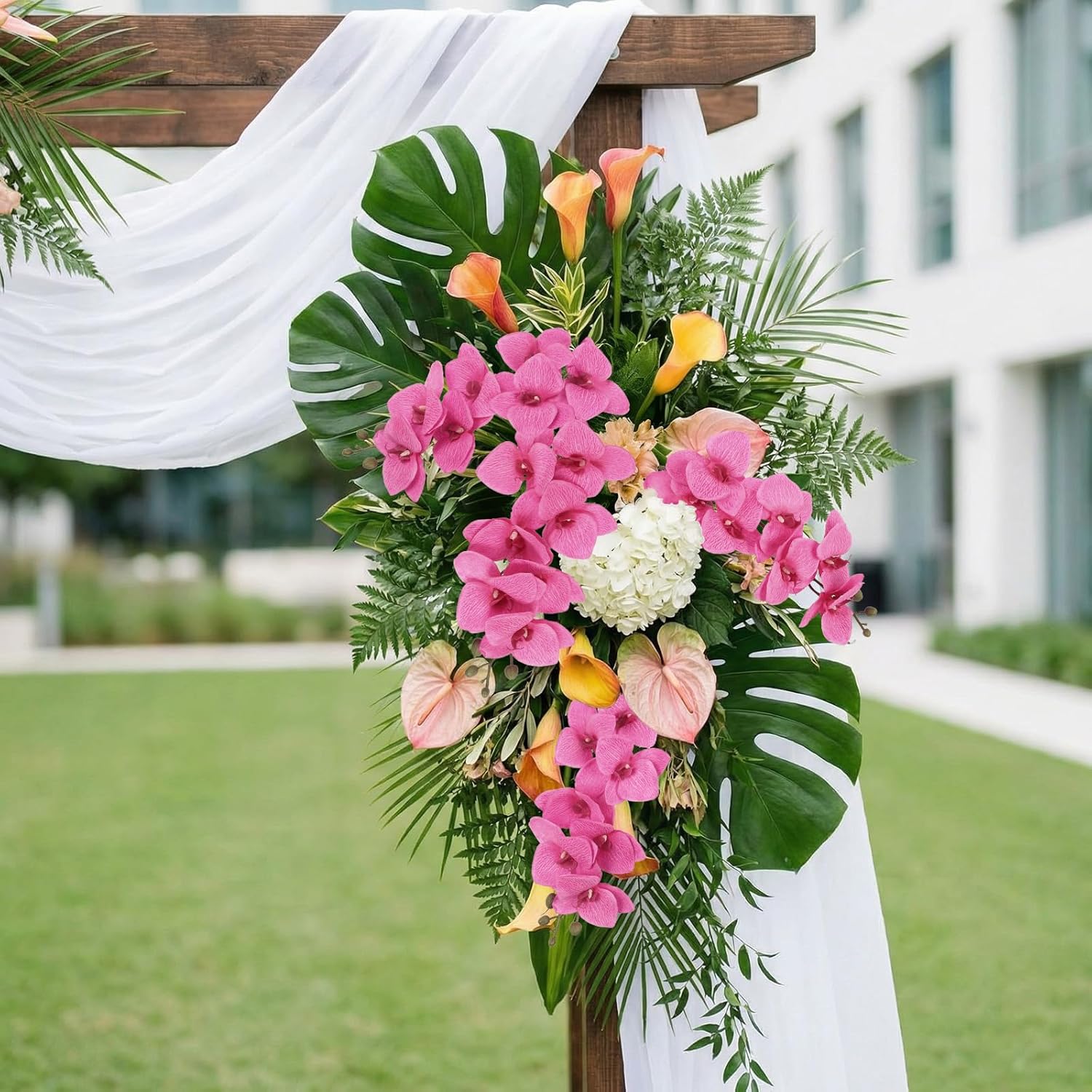 6 Pcs Hot Pink Orchids Artificial Flowers Velvet Silk Faux Phalaenopsis Orchid Stems 30" Long Branch Fake Orchids That Look Real for Tall Vase Wedding Party Centerpieces Home Decor (Hot Pink)