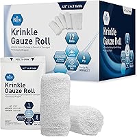 Vista 1 de MED PRIDE Rollo de Gasa Krinkle Estéril de 4.5 pulgadas x 4.1 yardas, 6 capas de gasa de algodón altamente absorbente envueltas individualmente