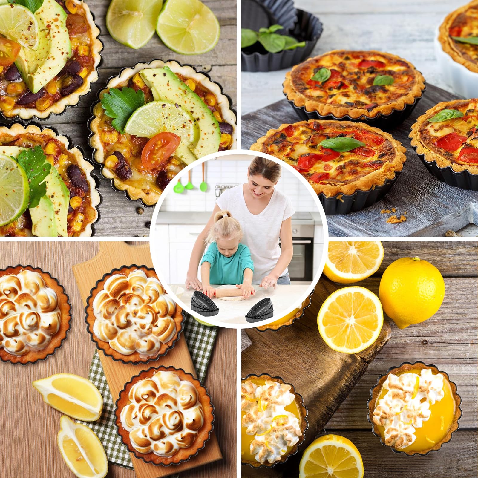 12 Pezzi tortiera con Fondo sollevabile, Mini Stampo per Quiche Rivestimento Antiaderente, Set di stampi per tartellette per Quiche, Torta di Frutta, pasteis de Nata (Nero)