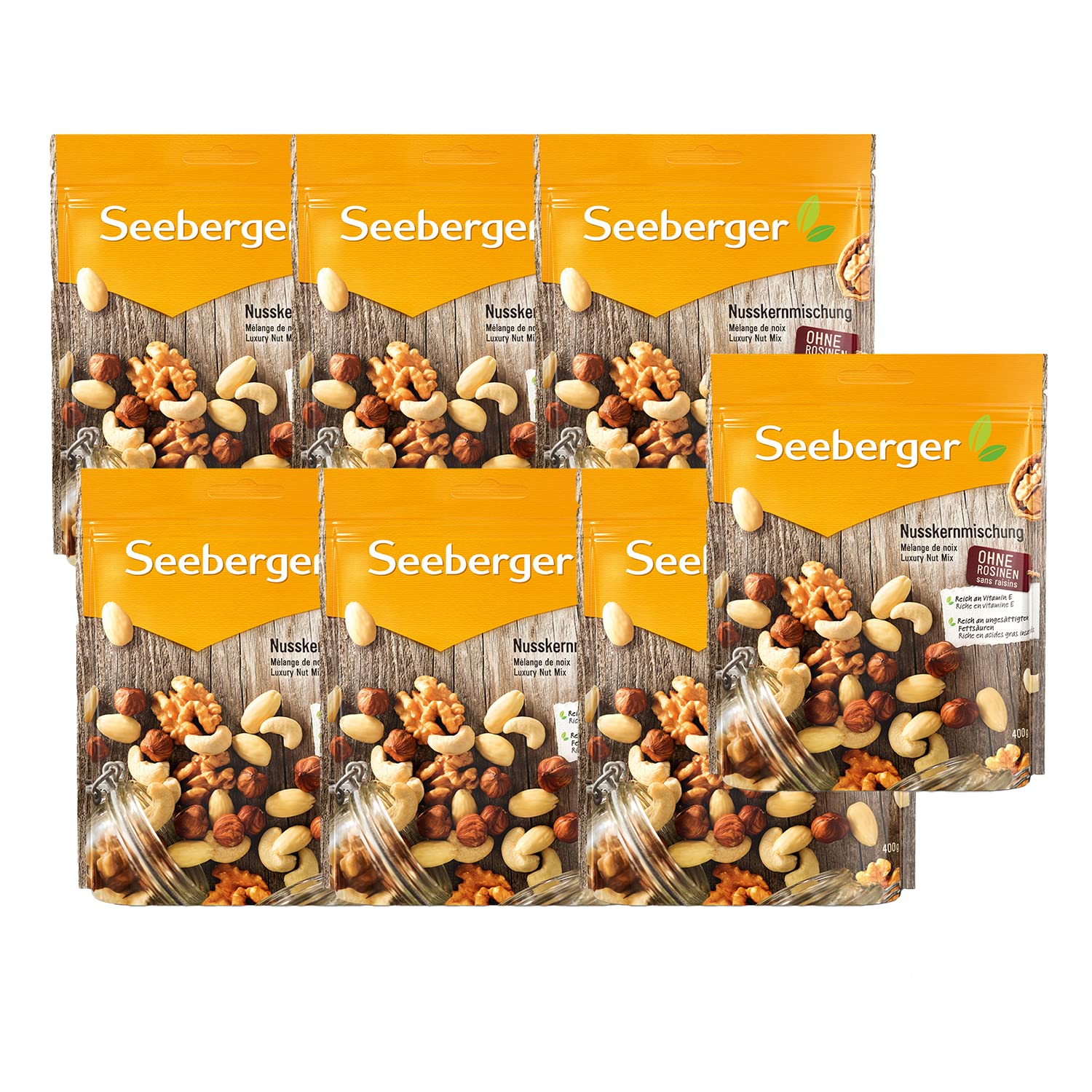 Seeberger Nusskernmischung 7er Pack: Pure Nuss-Mischung aus knackigen Haselnusskernen & Walnusskerne: Walnüsse ohne Schale - reich an Omega-3-Fettsäuren - ideal als gesunde Zwischenmahlzeit