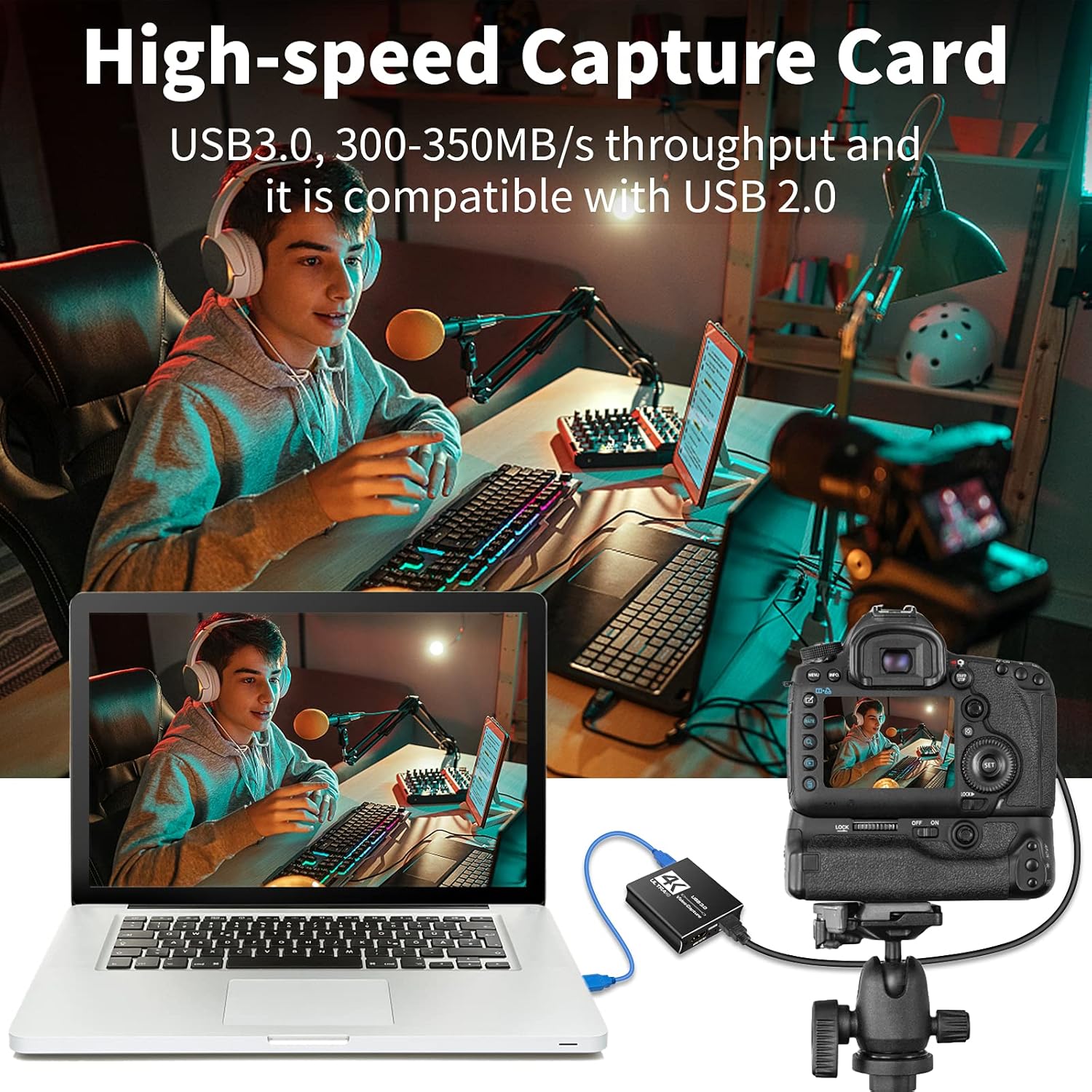 Capture Card 1080p60 or 4K Capture at 30 FPS, Audio Video Capture Cards Zero-Lag Passthrough USB 3.0 Broadcast Live, Record via DSLR, Camcorder Ultra High Speed for Streaming Recording Gaming : Electronics