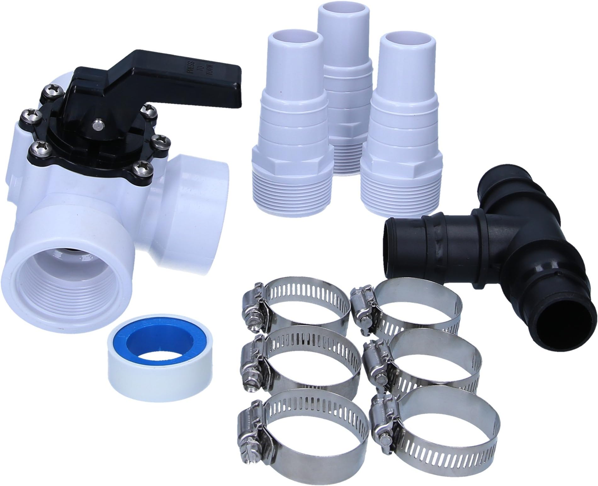 Bypass Set for your Pool by SL247, 3-wege-ventil Valve in Set with Hose Nozzles 32/38mm, Hose Clamps, T- Distributor and Teflon Tape, for Solar Heating and Heat Pumps