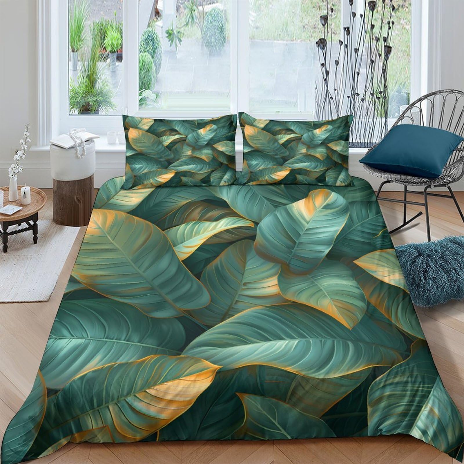 Ctjqhvkz Style-8 3D Printed Tropical Leaf Fitted Sheet Microfiber Soft Green Botanical Mattress Cover For Bedroom Guest Room Easy Care Single（135X200cm）