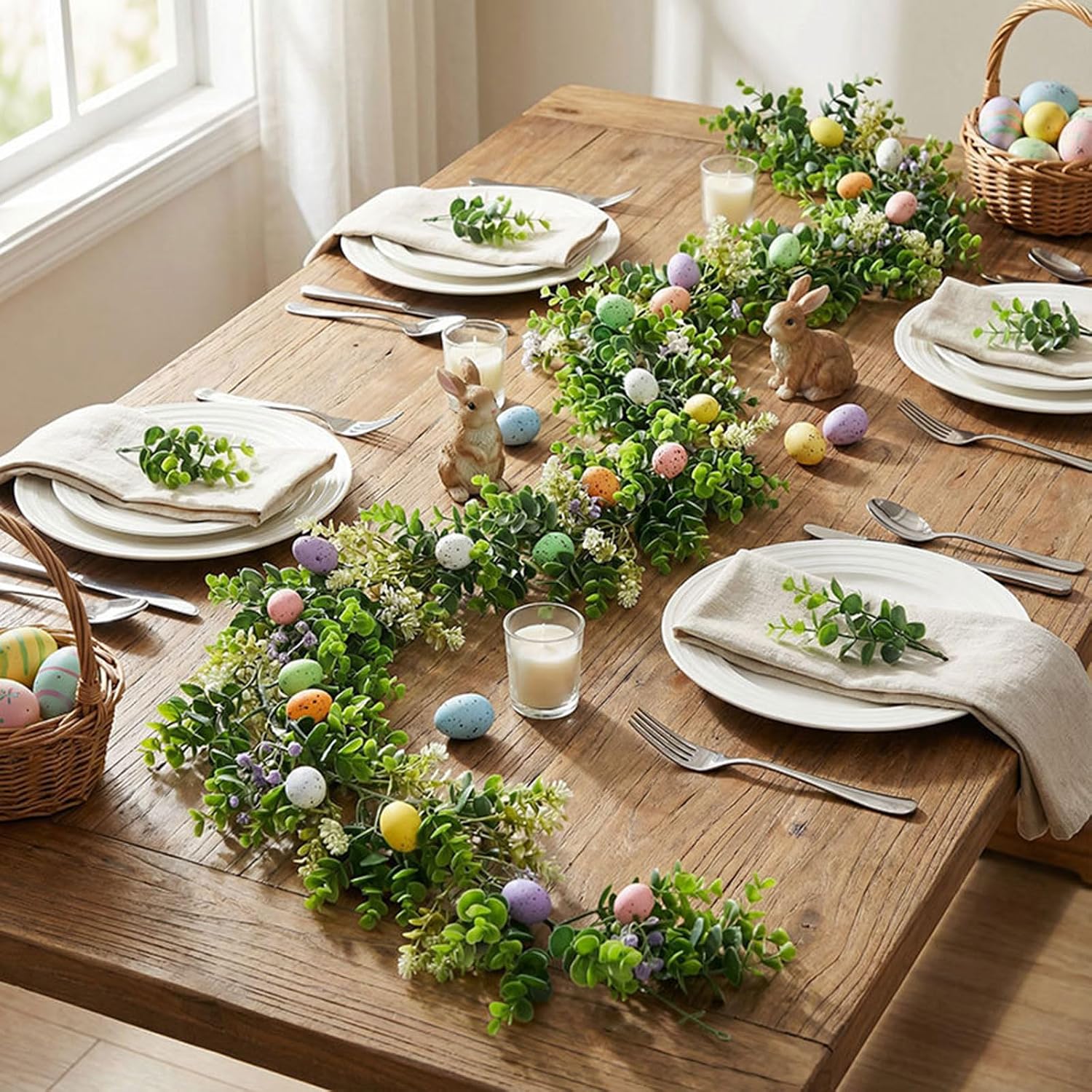 6FT Easter Garland with Muticolor Eggs and Greenery Leaves-Farmhouse Artificial Spring Vine Centerpiece Decoration,Hanging Decor for Mantle Banisters Fireplace, Indoor Outdoor Easter Home image 4