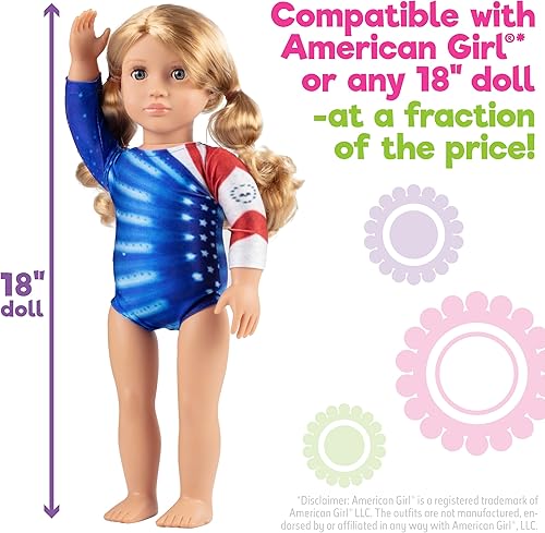 Miniatura 3 de Ropa olímpica de gimnasia para muñeca de competición (juego de 2 piezas) - Uniforme atlético incluye leotardo y tapete del equipo de Estados Unidos,