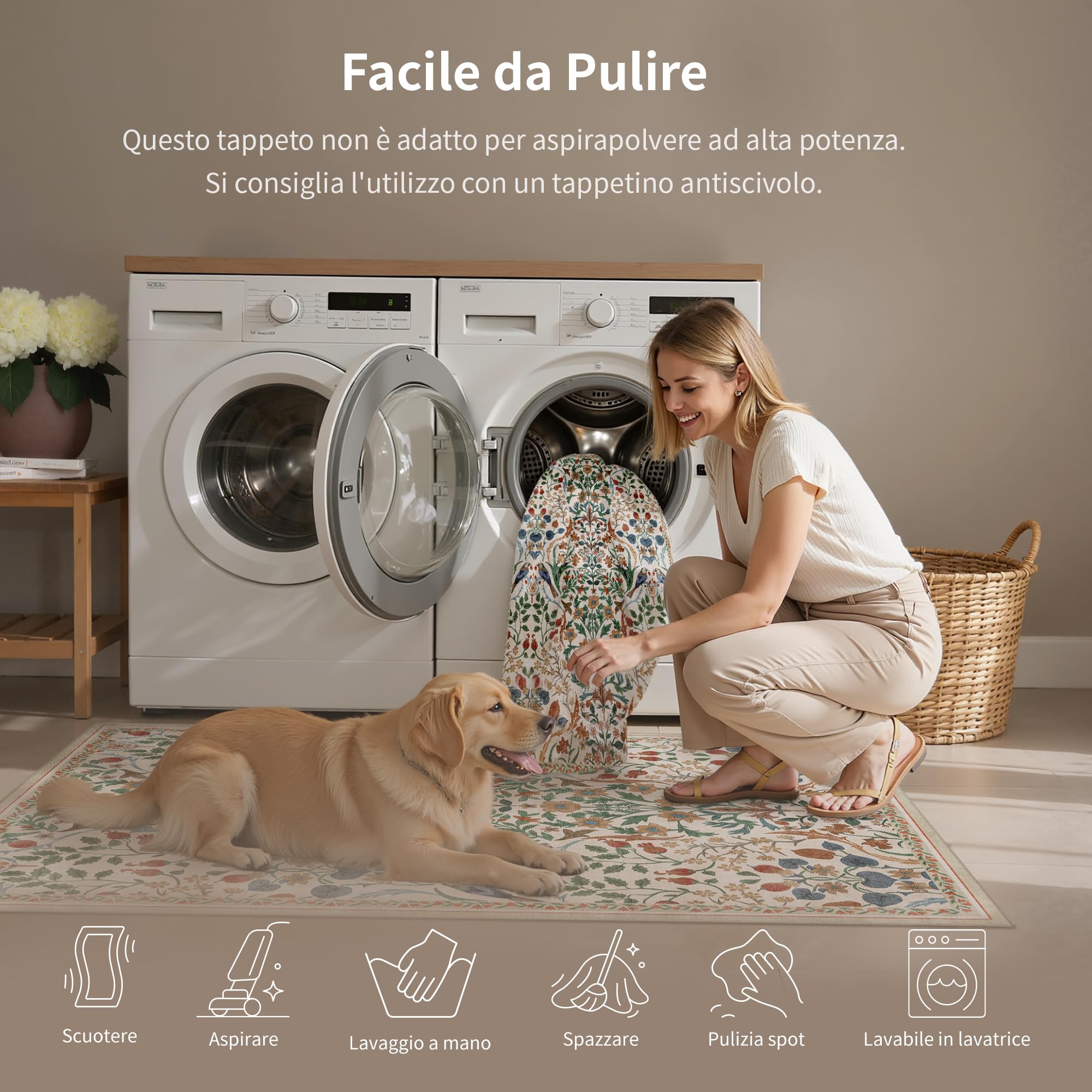 PureCozy Tappeto Corridoio 60x240cm Floreale Pelo Corto Antiscivolo Morbido Retro Lavabile Tappeti per Cucina Corridoio Piedi Del Letto Camera Da Letto Salotto Beige Rug