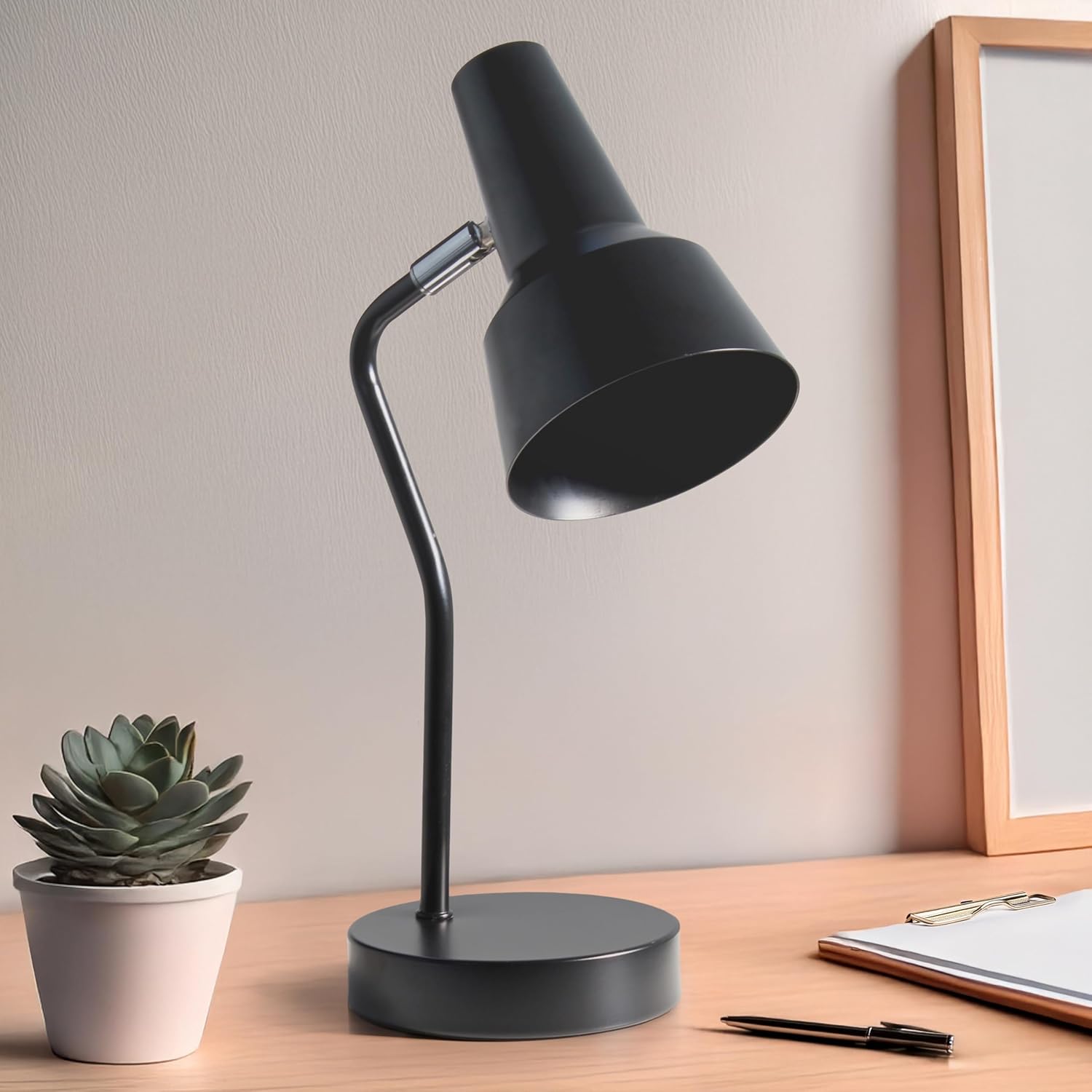 Simple Designs LD1078-BLK 15.2" Sleek Essentials Metal Cone Shade Desk Lamp with Adjustable Shade, for Office, Desk, Nightstand, Dorm, Black