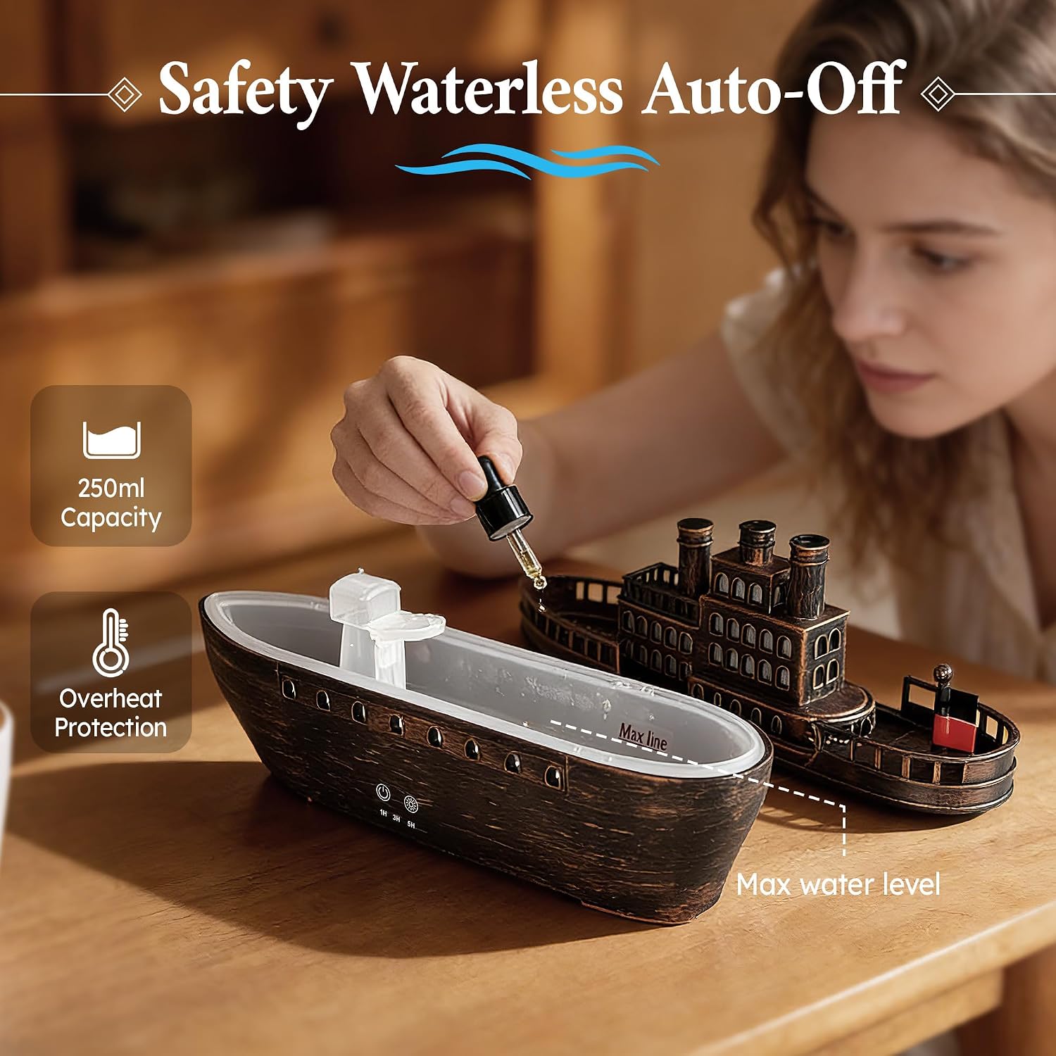 Essential Oil Diffuser 250ml, Ultrasonic Titanic Humidifier with 7 Color LED Lights, Quiet Operation, Auto Shut-Off, Remote Control, Perfect for Home, Office, and Bedroom Decor (Copper)