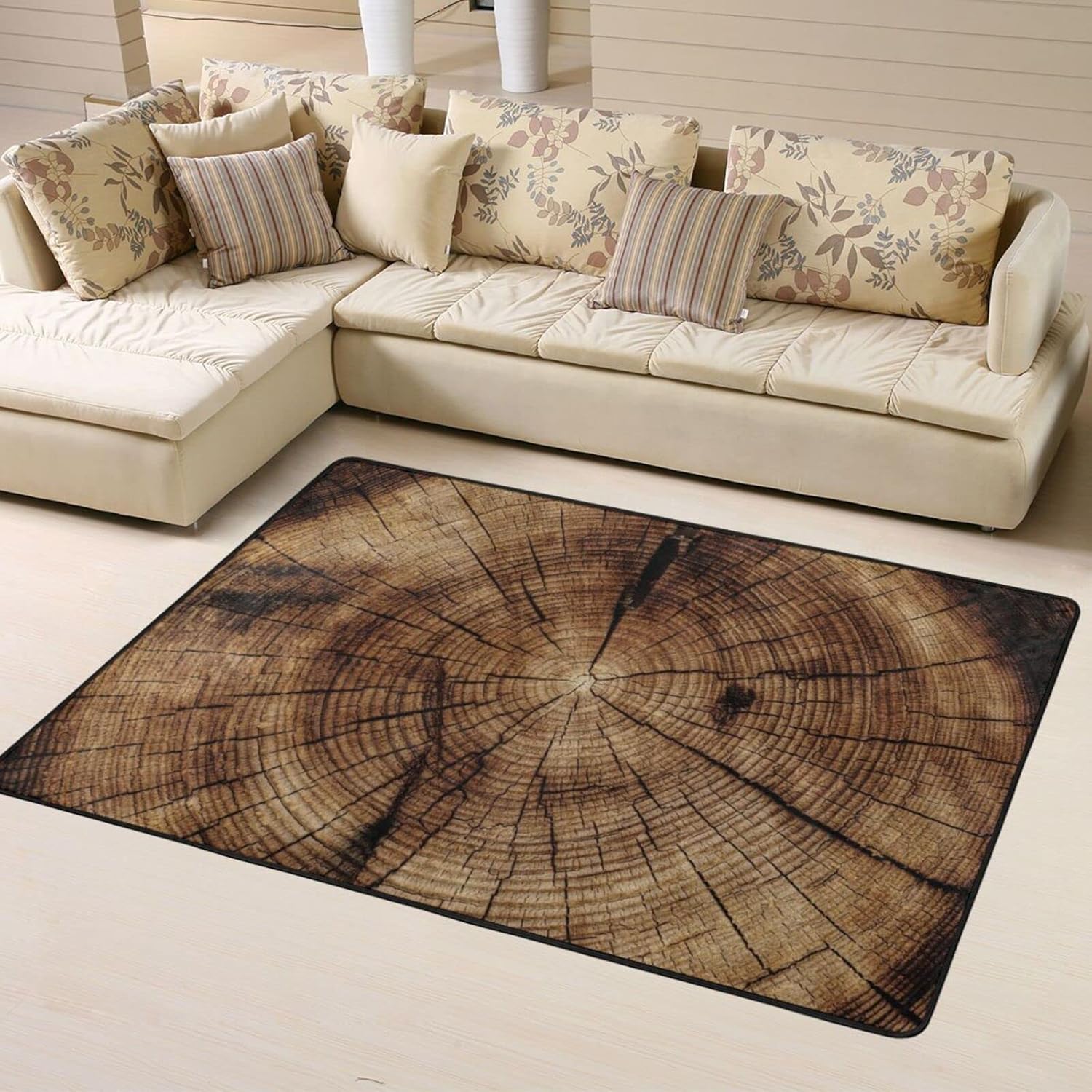 Large Area Rug Round Stump Trunk Tree Texture NonSlip