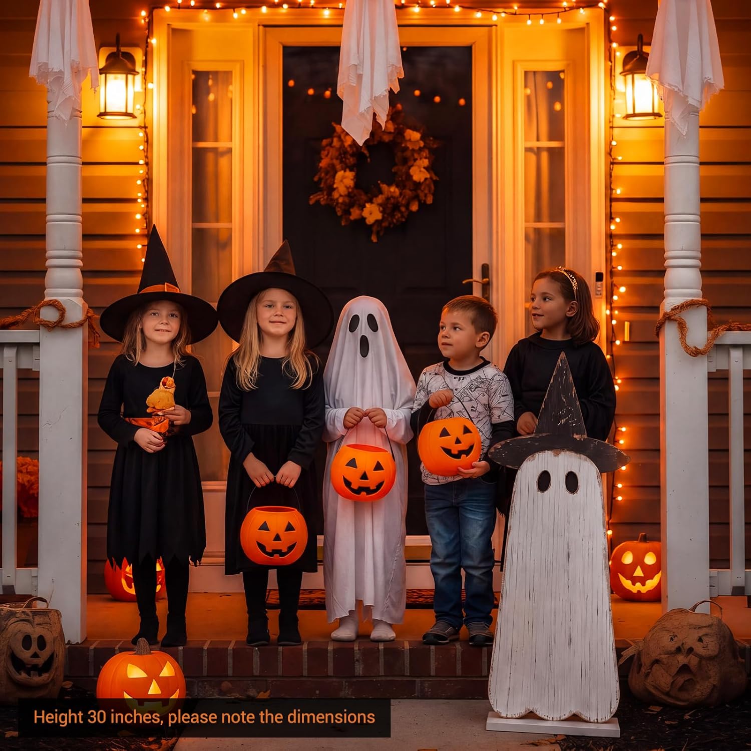 Novabright 30.2 H Halloween Witch Ghost Porch Sign Standing Wooden Decor