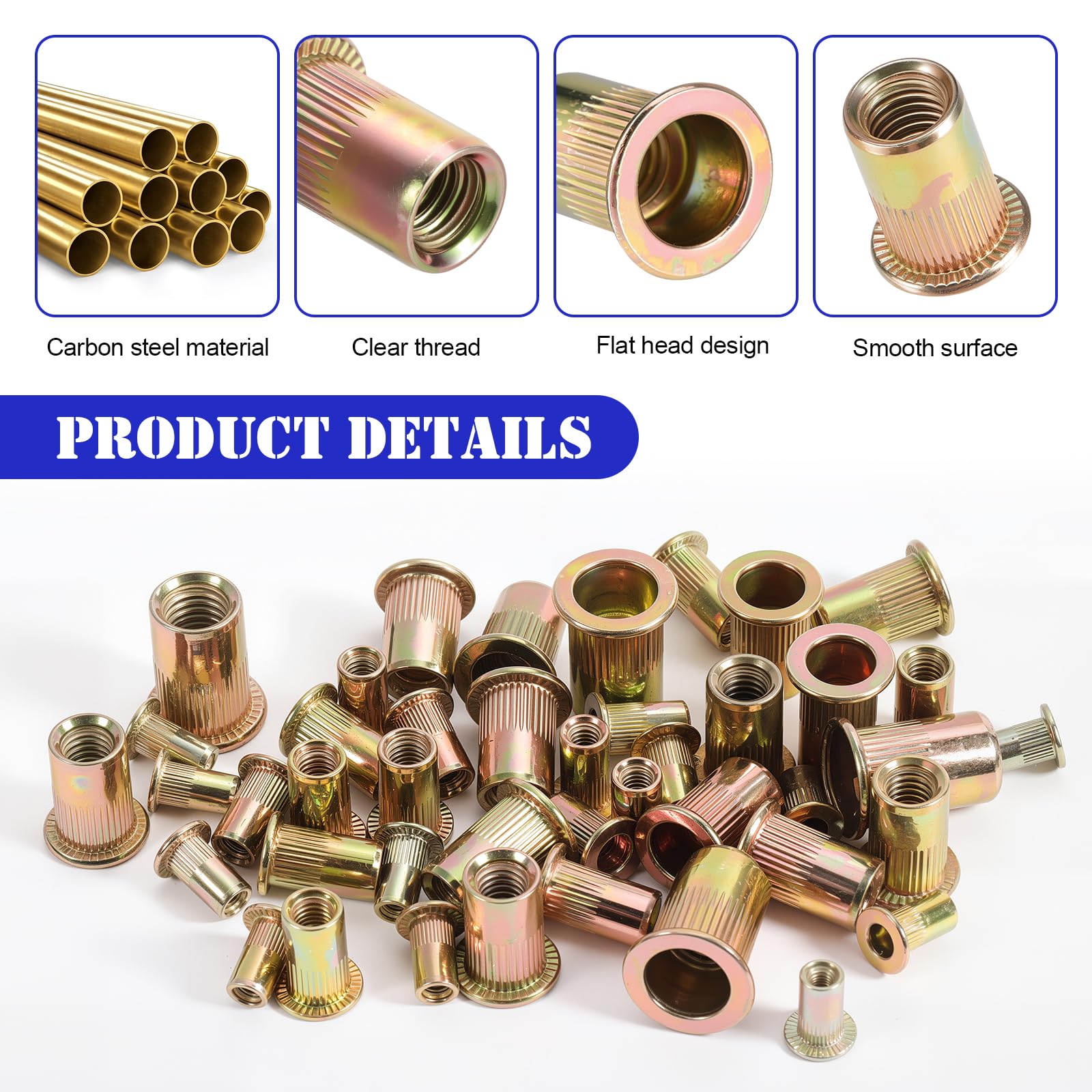 Gueenky Pince à Insert Fileté, Pince à Rivet Insert avec 430 M3 M4 M5 M6 M8 Écrous à Sertir et 5 Mandrins, Kit de Pistolet à Écrou Riveteuse pour Réparation Auto & Métal