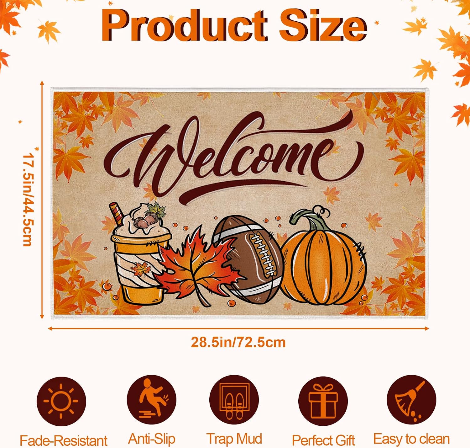 Pumpkin Football Fall Welcome Door Mat