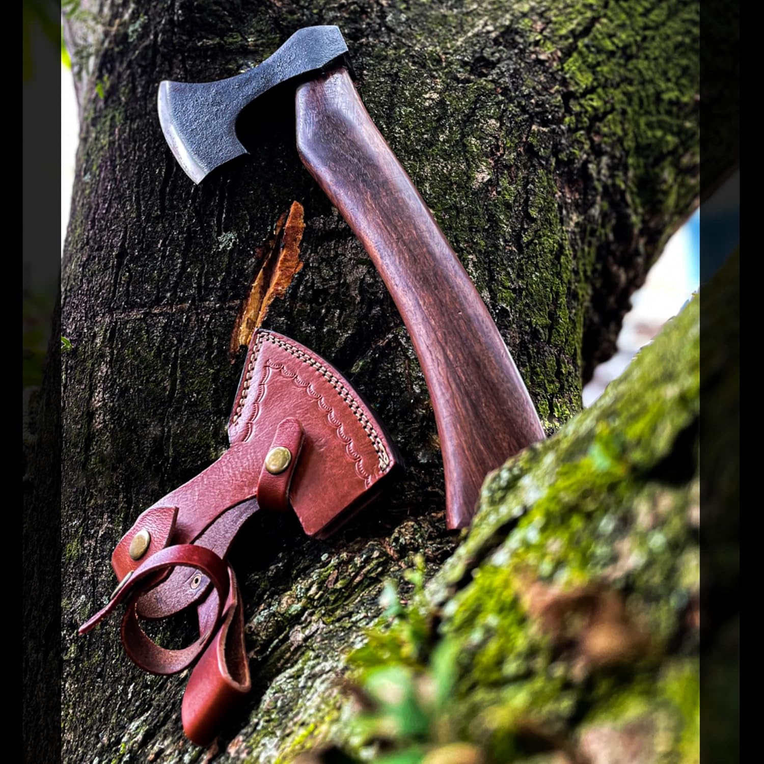 Hungry Hatchets Camping Axes, Throwing Hatchet with Sheath and Wooden Grip, Rose Wood Tomahawk Axe for Outdoor Hunting Survival Hiking, Viking Gifts for Men Dark Brown : Patio, Lawn & Garden