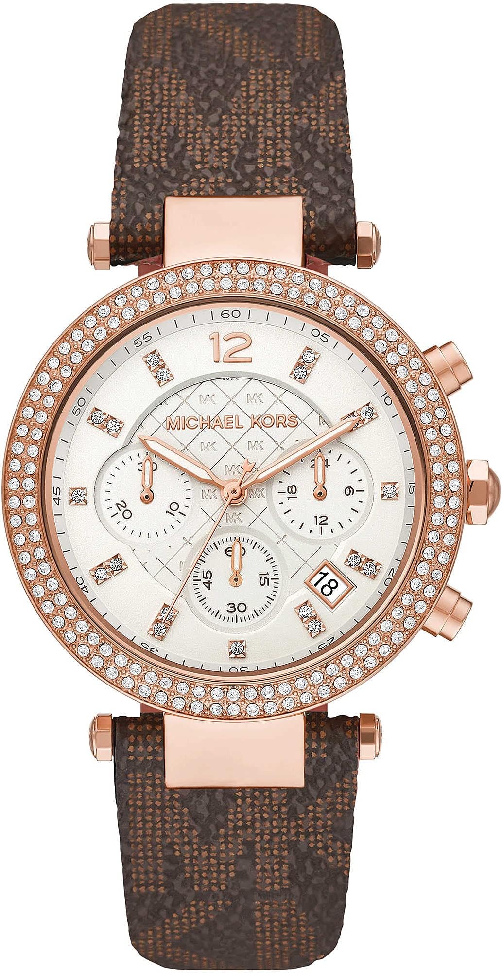 Michael Kors Parker Watch for Women, Quartz Chronograph Movement with Stainless Steel or PVC Strap