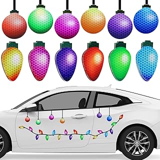 Whaline 60Pcs Christmas Reflective Car Magnet 18Pcs Colorful Bulb Light Magnets 12Pcs Colorful Balls with 30Pcs Lines Refrigerator Garage Magnet Decals for Xmas Mailbox(Not for Aluminum Alloy Vehicle)