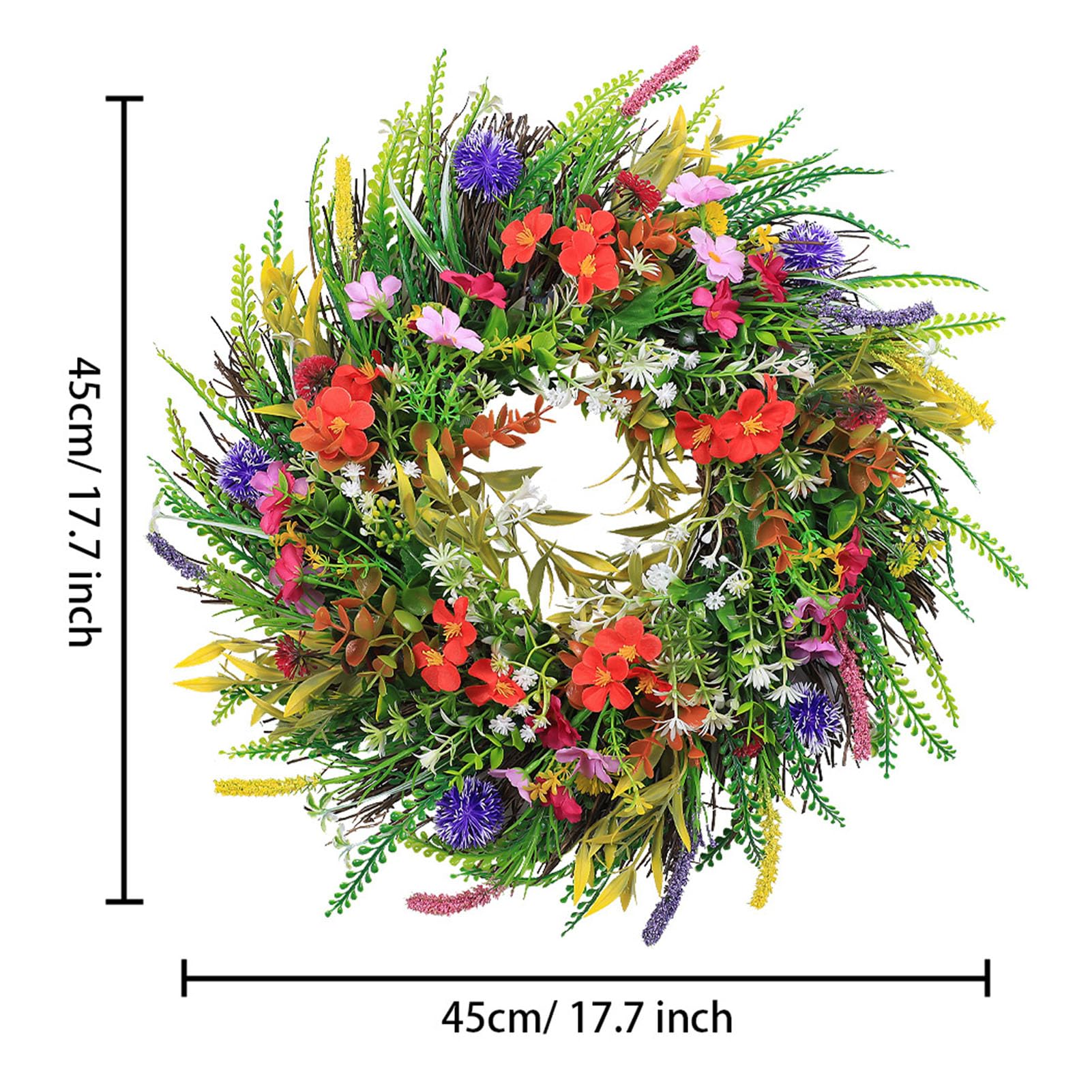 Cocoarm Ghirlanda di Verde Artificiale Decorazione Vibrante per Porta a Molla Facile Manutenzione per Uso Interno Ed Esterno Ghirlanda in Plastica per Porta D'ingresso con da 17,72 Pollici (#1)