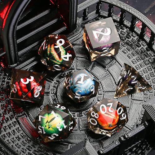 Miniatura 3 de Juego de dados poliédricos DND, juego de dados de ojo de dragón de núcleo líquido, juego de dados de mazmorras y dragones para TTRPG